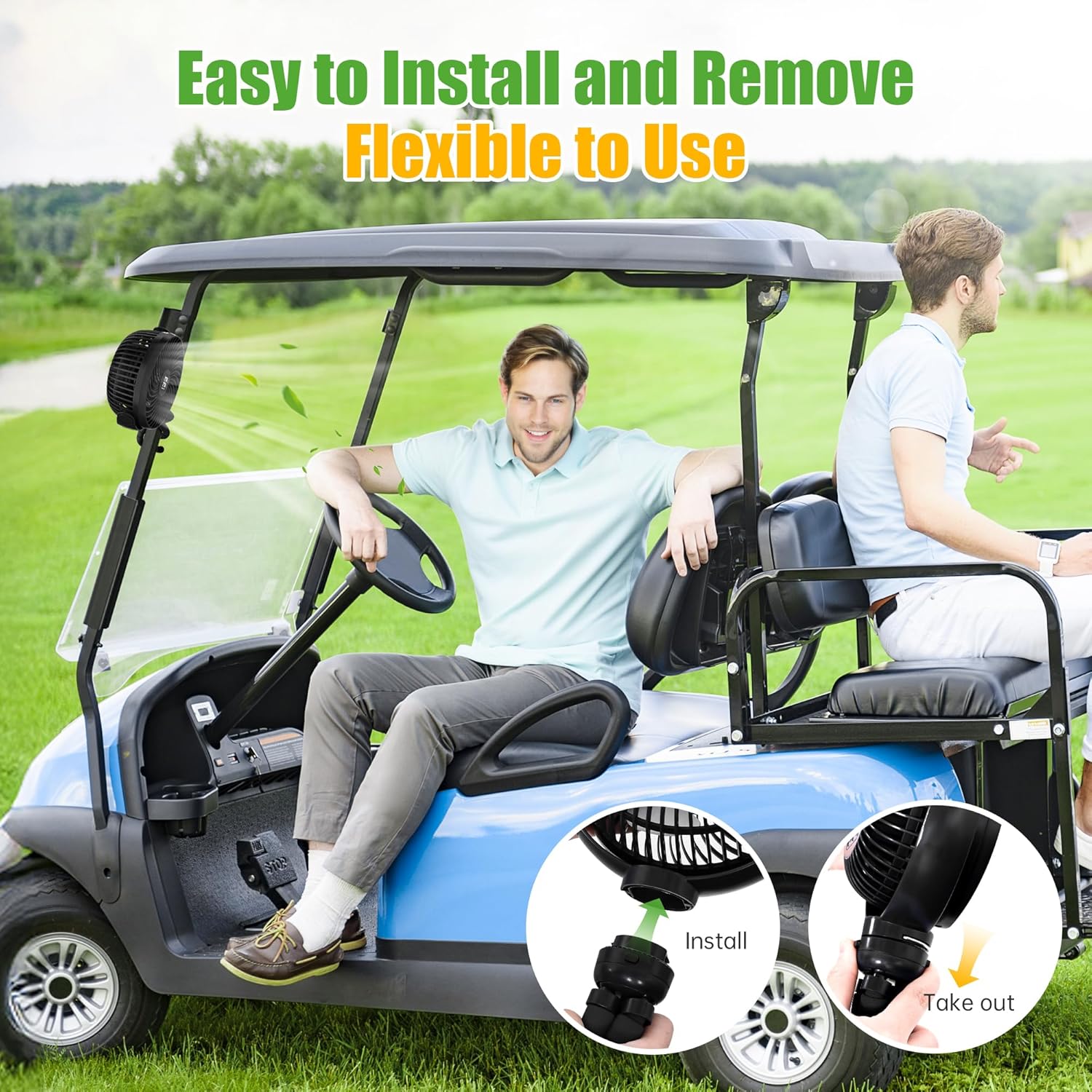 10L0L Golf Cart Fan - Universal Mount, 8000mAh Battery, 3-Speed Fan, LED Light, 56-Hour Runtime, Reverse Charging Function for Yamaha EZGO Club Car Golf Cart, Black - Image 5