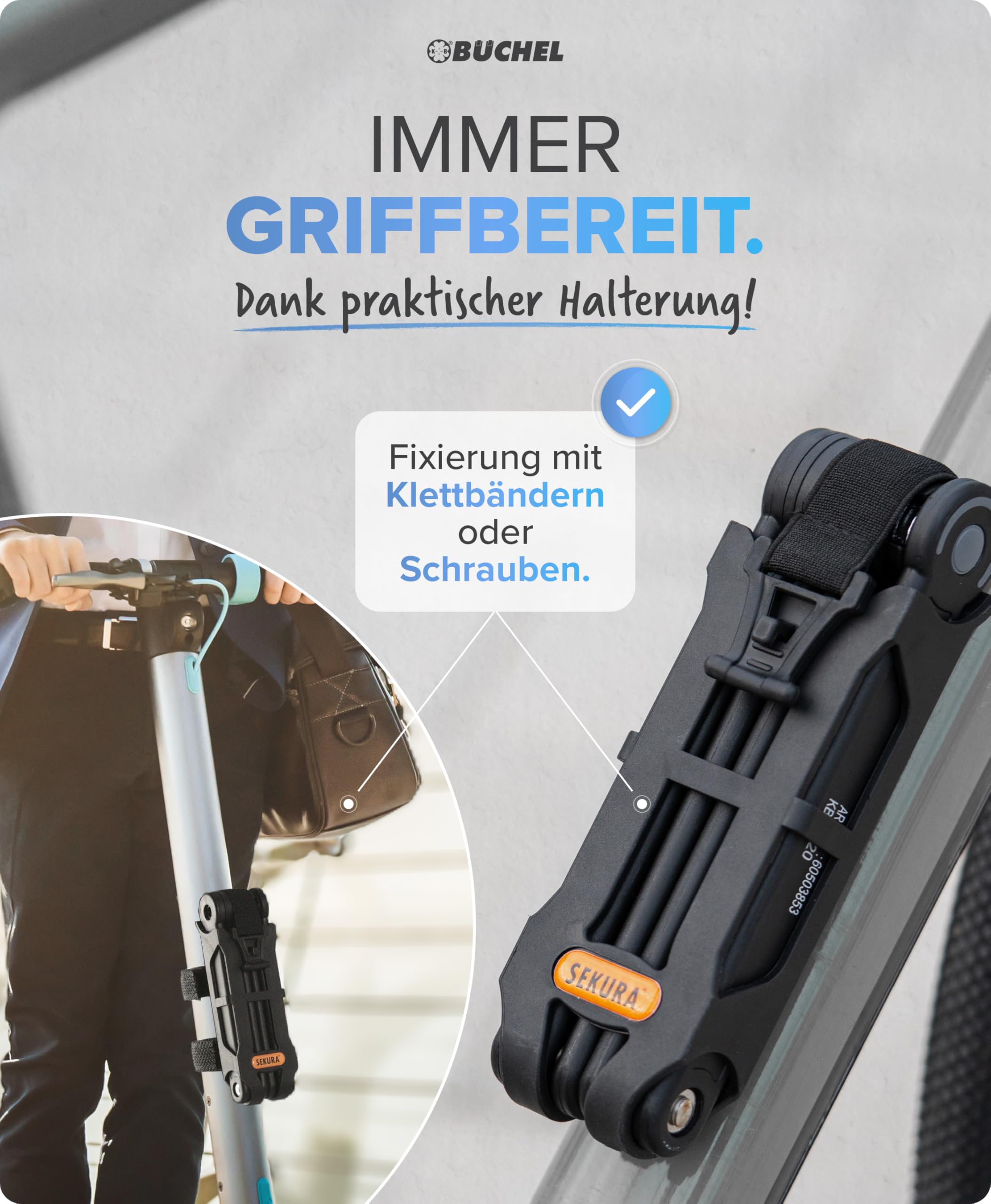 BÜCHEL Sekura Faltschloss Fahrrad | Sicherer Diebstahlschutz | Gehärteter Stahl | 85 cm Länge | Inkl. Halterung | Fahrradschloss für Bike, E-Bike & Motorrad