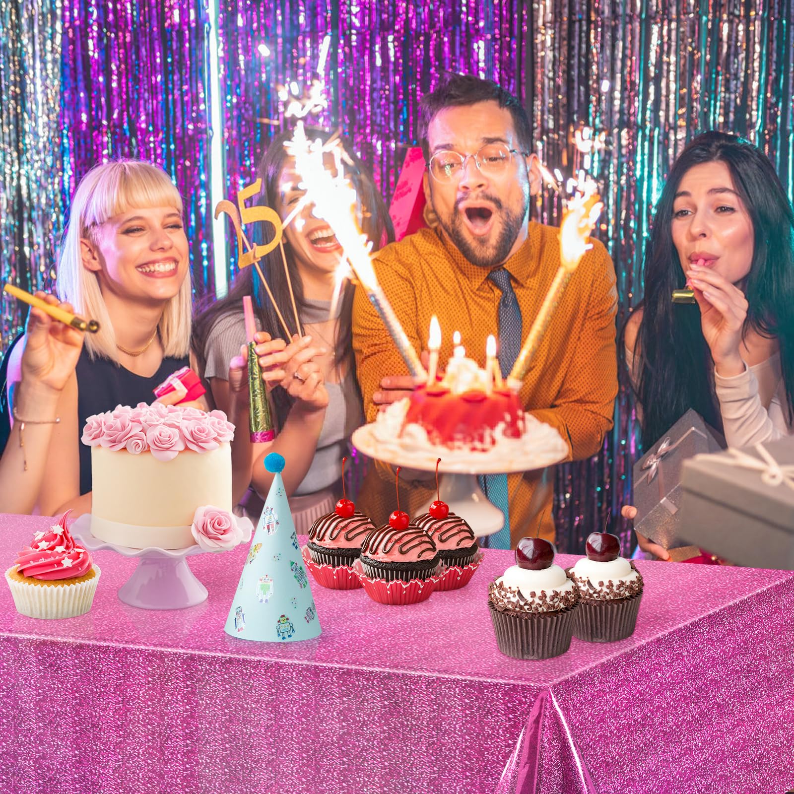 2 Tovaglie Di Paillettes Rosa - Impermeabili 274x137 Cm Per Feste, Compleanni E San Valentino - Foto 2