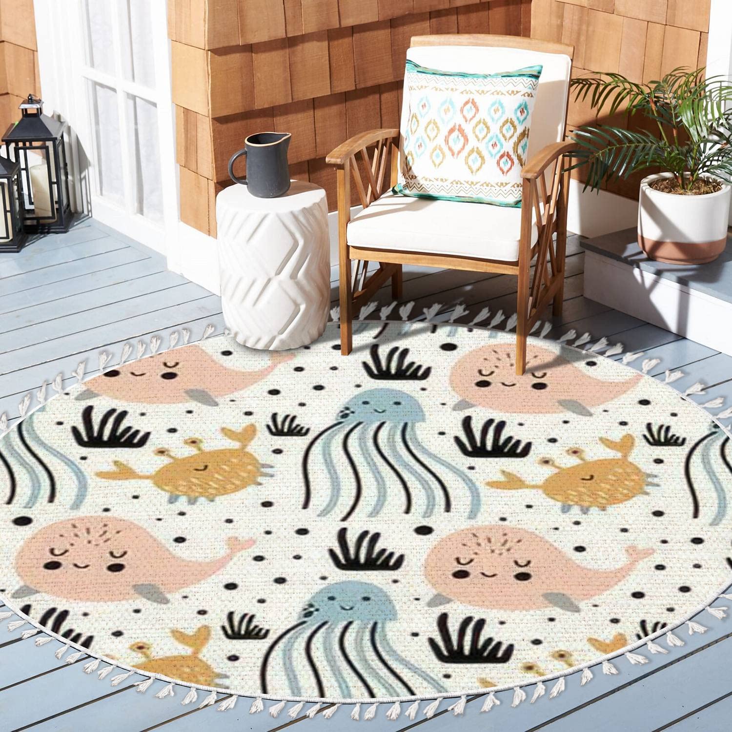 Kids Room Blue Whale Round Rug, Nursery Room Area Rug, Cute Whale ...
