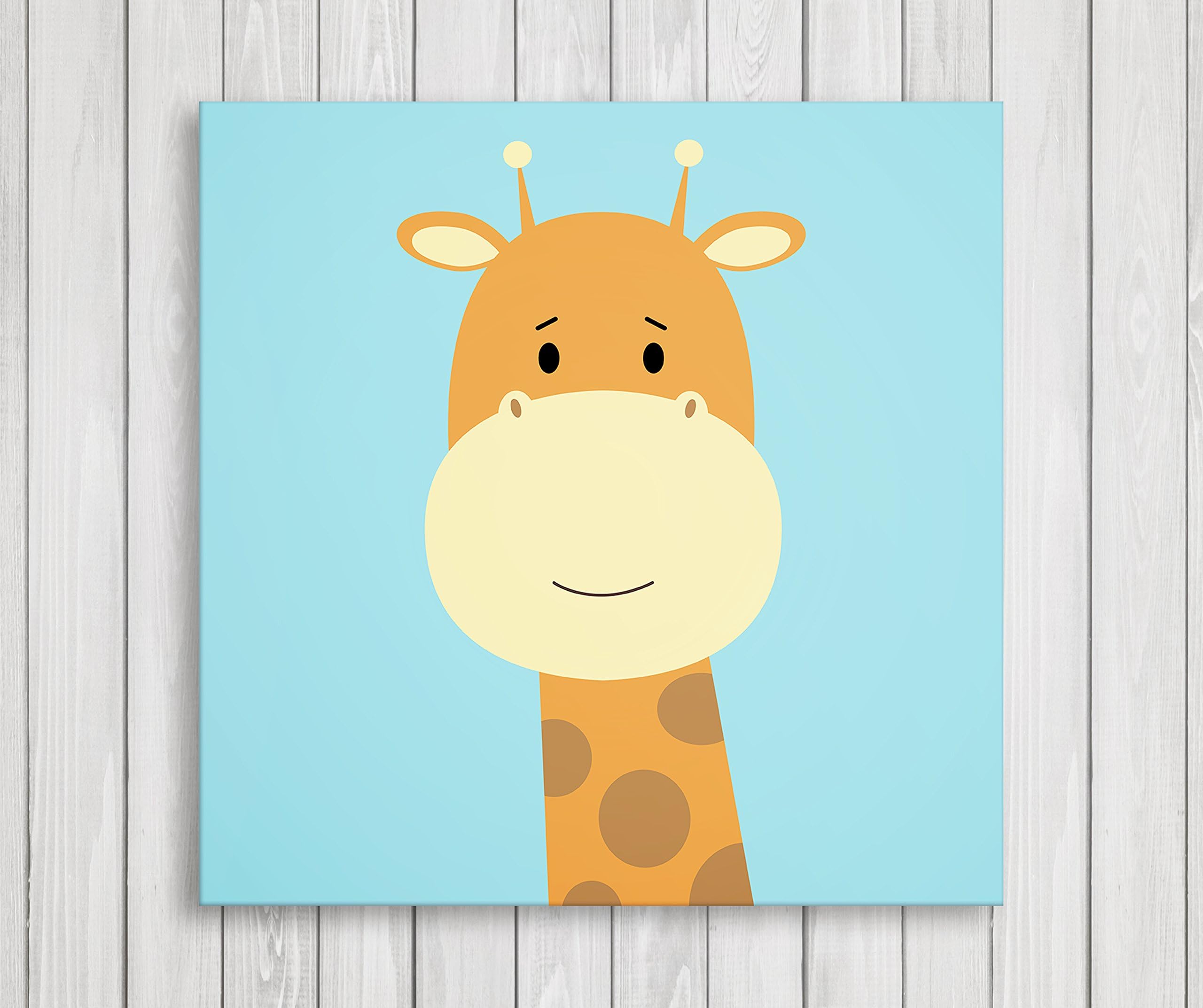 Cute Little Animals, Nursery Canvas Print Wall Decor, Baby Kid Room Canvas Art Print, Safari Animals Poster Wall Art Print, Great Baby Shower Gift Set Idea - Ready to Hang (11"W x 11"H, Giraffe)