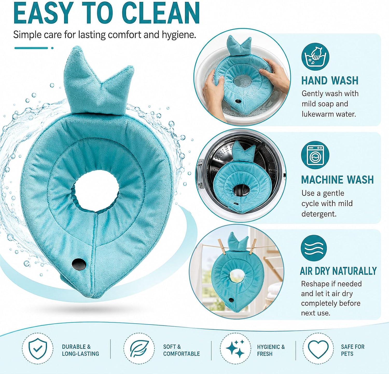 Cat Cone Soft Fish Shape Recovery Collar for Cats & Kittens, Adjustable Elizabethan Collar to Prevent Licking and Bite, Comfortable Plush Pet Neck Cone After Surgery, Aqua Blue,M
