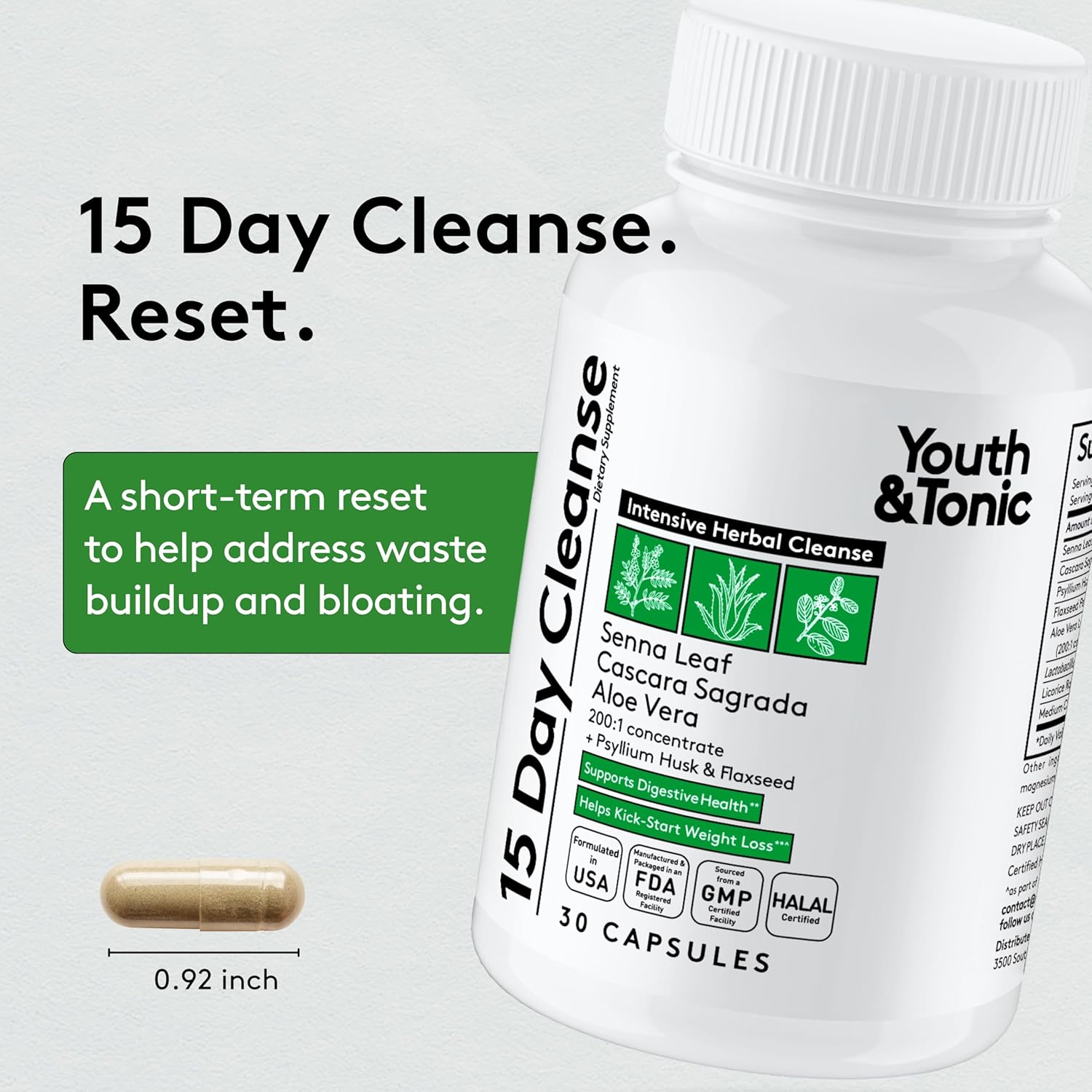 Youth & Tonic Complete Multi-Organ Detox Support – 15 Day Colon Cleanser & Gut Detox, Kidney Cleanse, Water Balance & Liver Health, 90 Pills for Women and Men