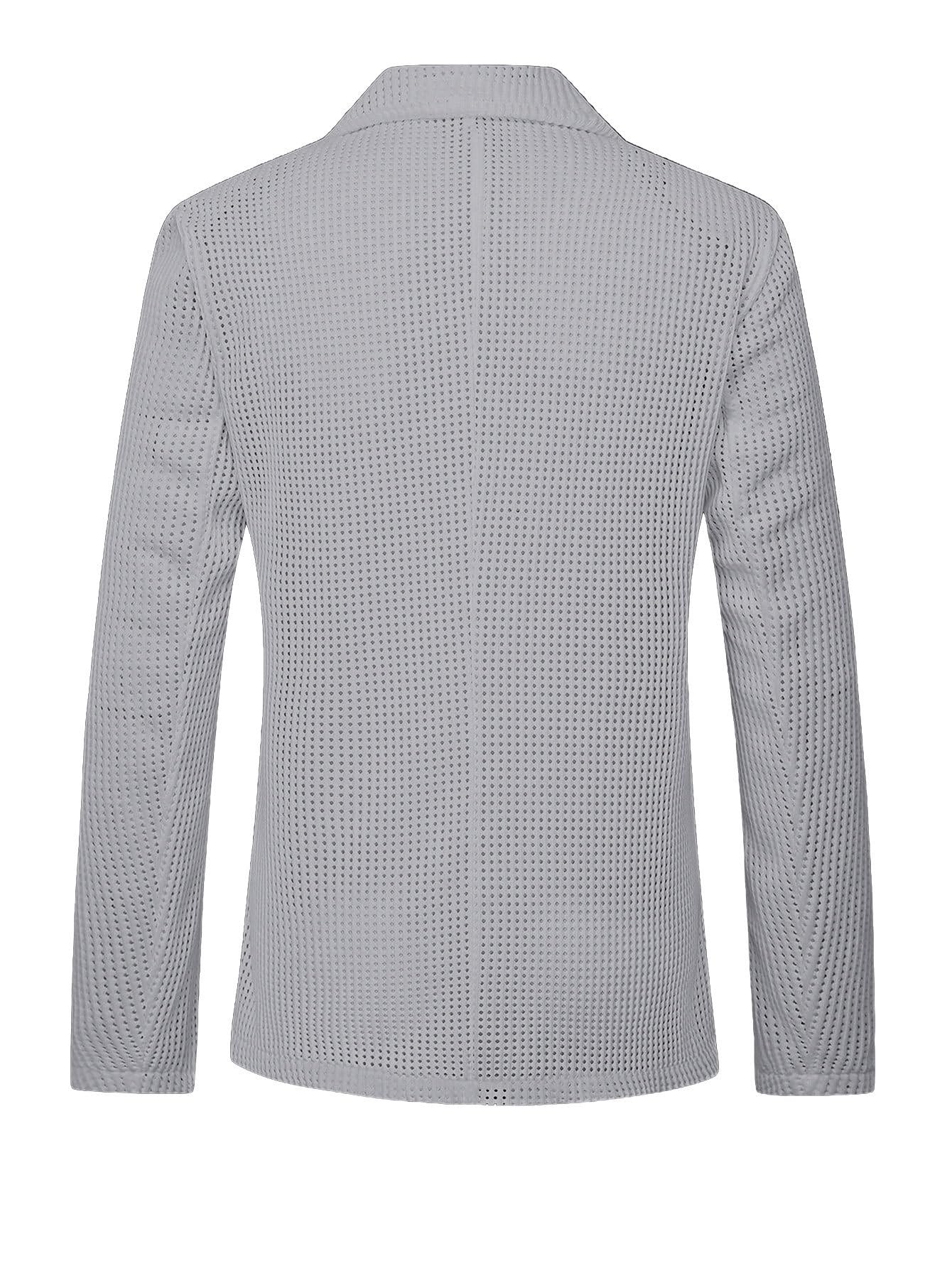Blazer de Malla para Hombre, Ligero Y Transpirable, Chaqueta Verano, Elegante E Informal, Corte Ajustado, Estilo Deportivo, Mangas Largas, Solapa con Muesca, 2 Botones, Chaqueta Traje para