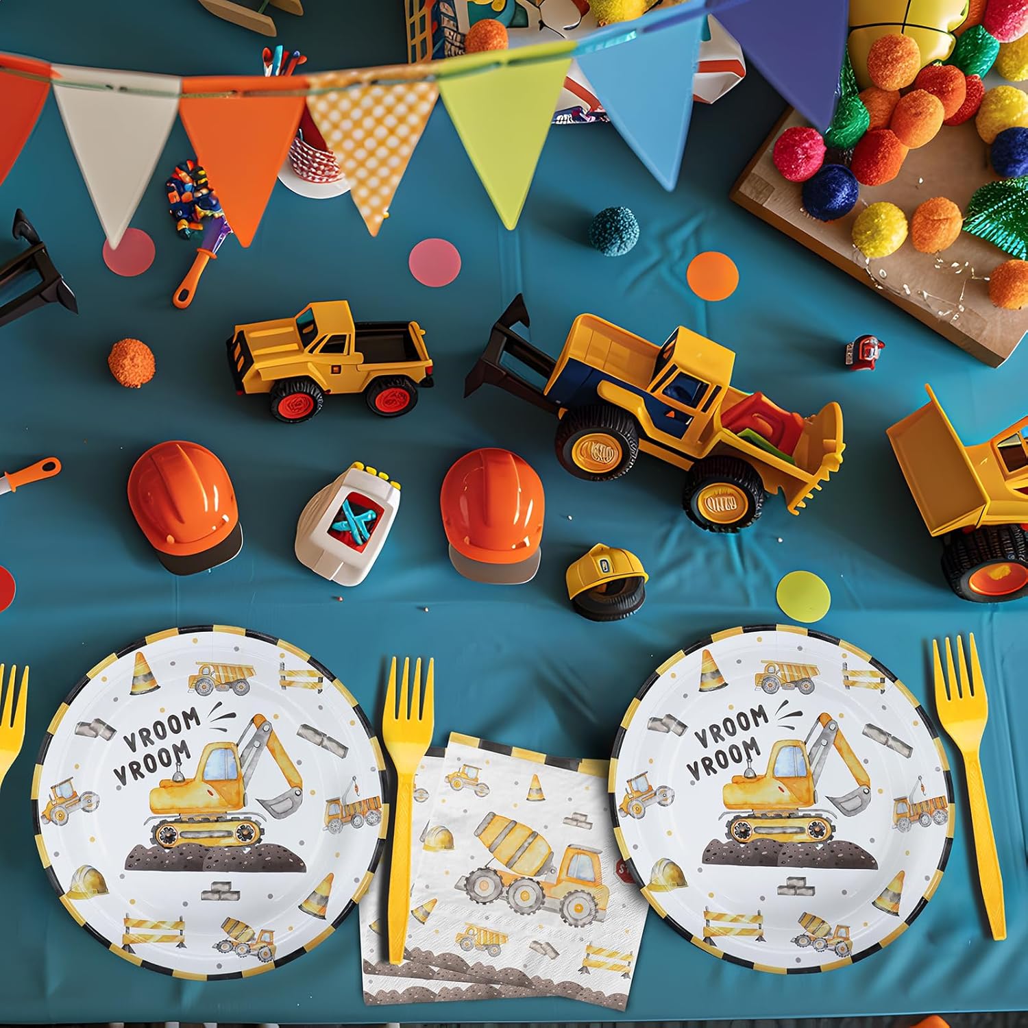 Construction Birthday Party Decorations Set - Construction Party Decorations, Plates, Napkins, and Forks for 20 Guests - Construction Themed Disposable Tableware and Birthday Decorations - Image 6