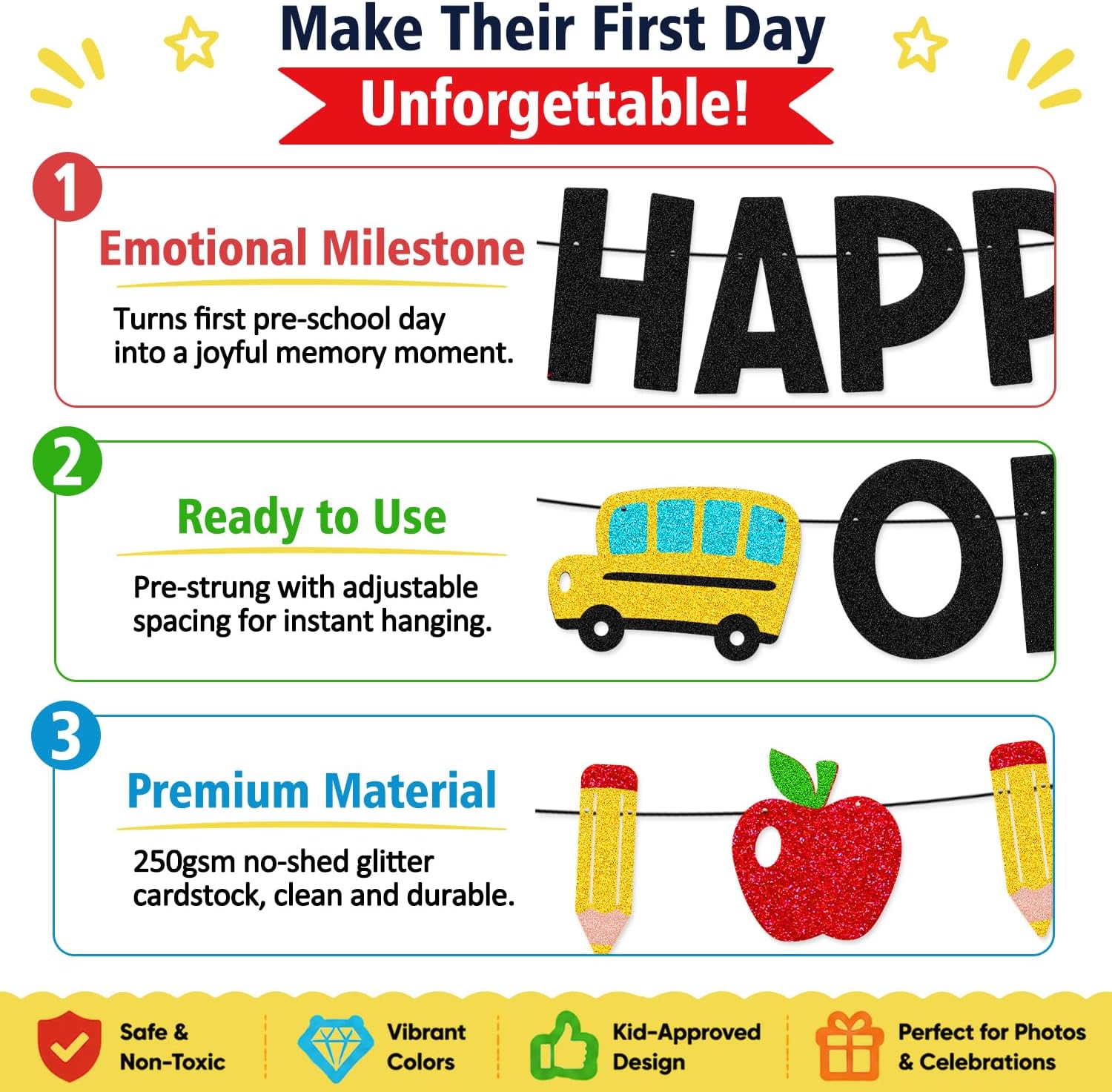 Pre-Strung Happy First Day of School Banner Back to School Decoration