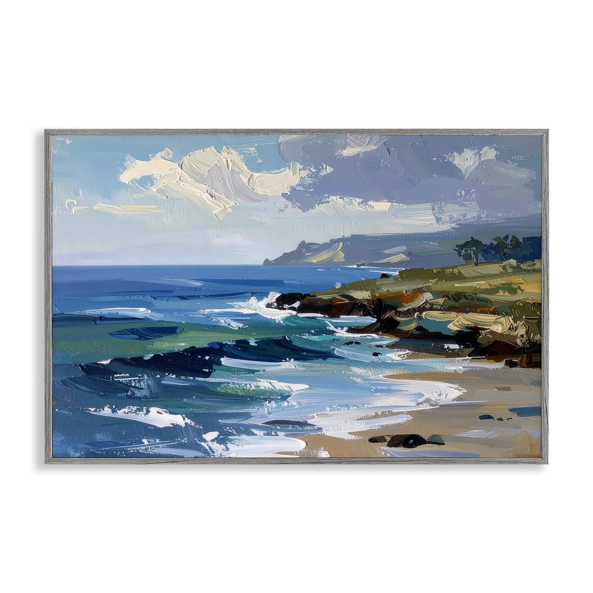 Stupell Industries Sky Sea Horizon Waves 'Sky To Sea Impression', Framed Giclee Art, Gray, 24 X 16 Inches, Easy To Hang And Sturdy, Made In Usa, By Alonza Saunders