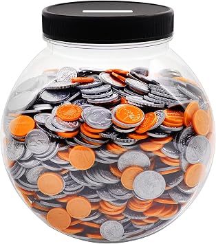 Large Coin Bank Jar, Big Clear Plastic Coin Money Tip Change Saving Piggy Jar with Silver Slotted Lid, 2 Placement Methods Large Plastic Coins Piggy Money Change Clear Bank for Adults Teens