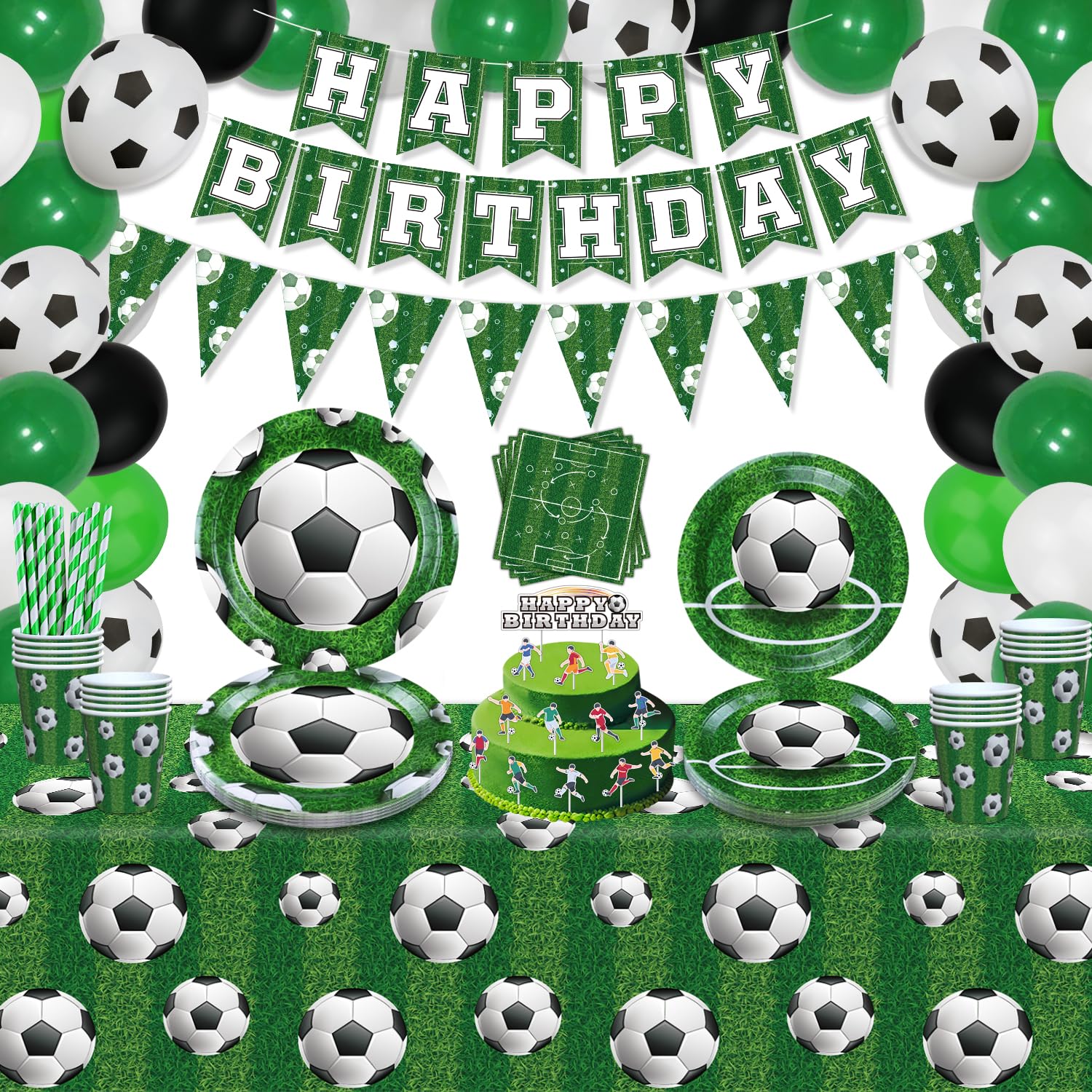 169 Pack Football Party Supplies Football Party Decorations Boys Sports Theme Birthday Decor Football Theme Tableware Set - Football Plates, Balloons, Banners, Ball Tablecloth, Cups, Napkins Serves 20