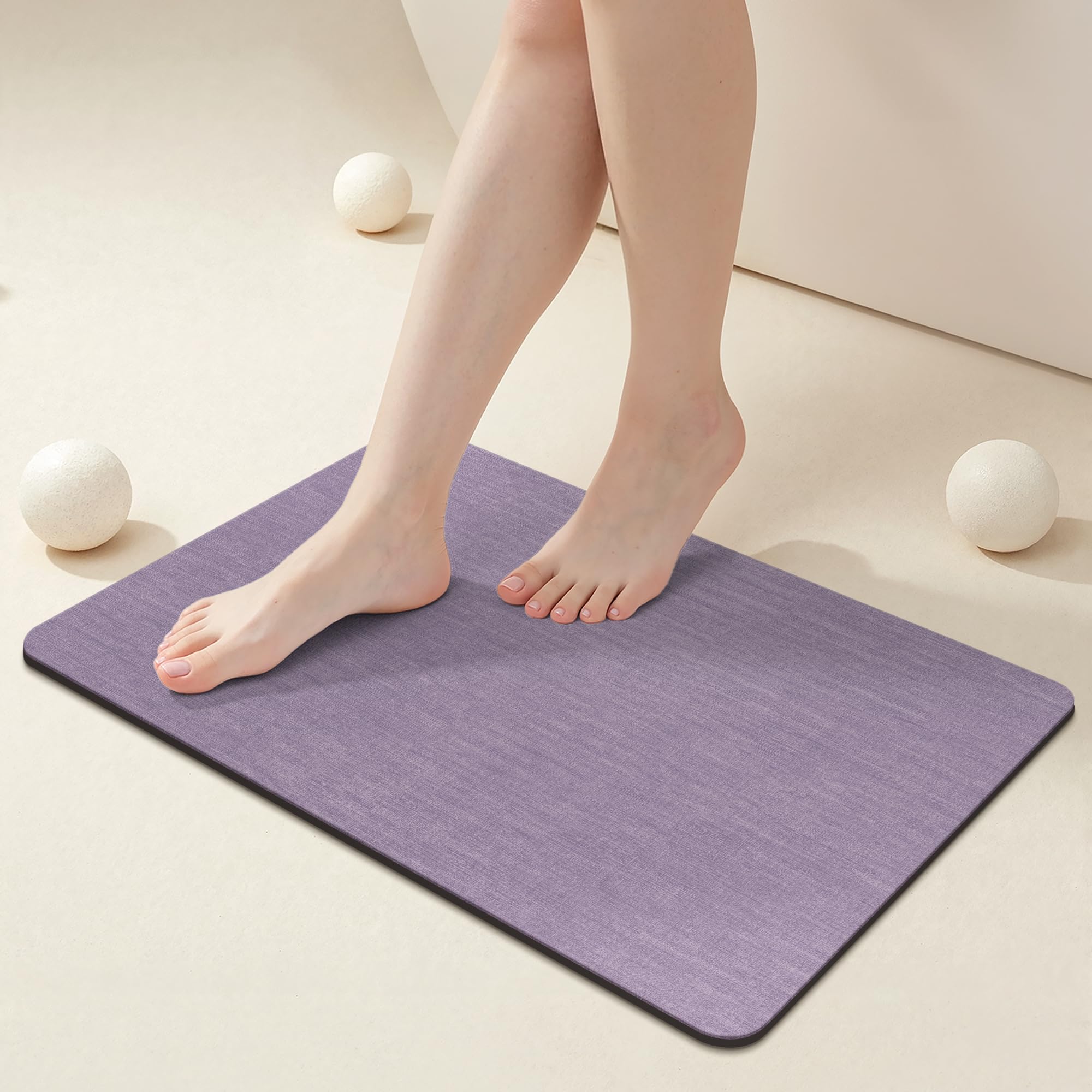 Mecko Bath Mat, Ultra Absorbent Quick Dry Bathroom Floor Mats-Rubber Non-Slip Thin Bathroom Rug Fit Under Door, Faux Suede Surface Shower Rug for