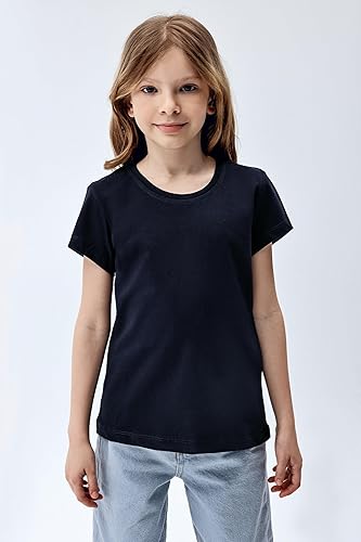 Miniatura 3 de Brix Camisetas de cuello redondo para niñas, camisetas de algodón de manga corta.