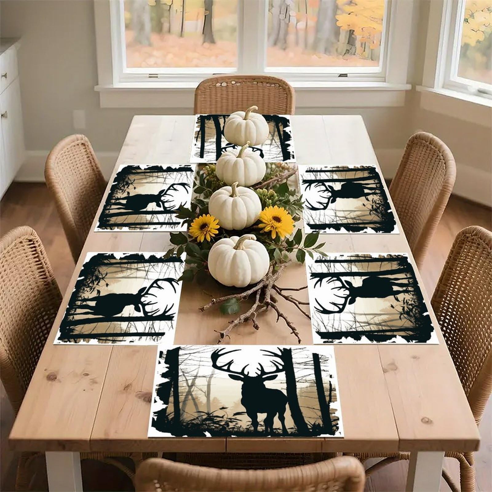Placemats Set of 6 Placemats Deer Silhouette Placement Mats for Dining Table Place Mats Suitable for Personal Dining Tables Dinner Parties BBQ Weddings
