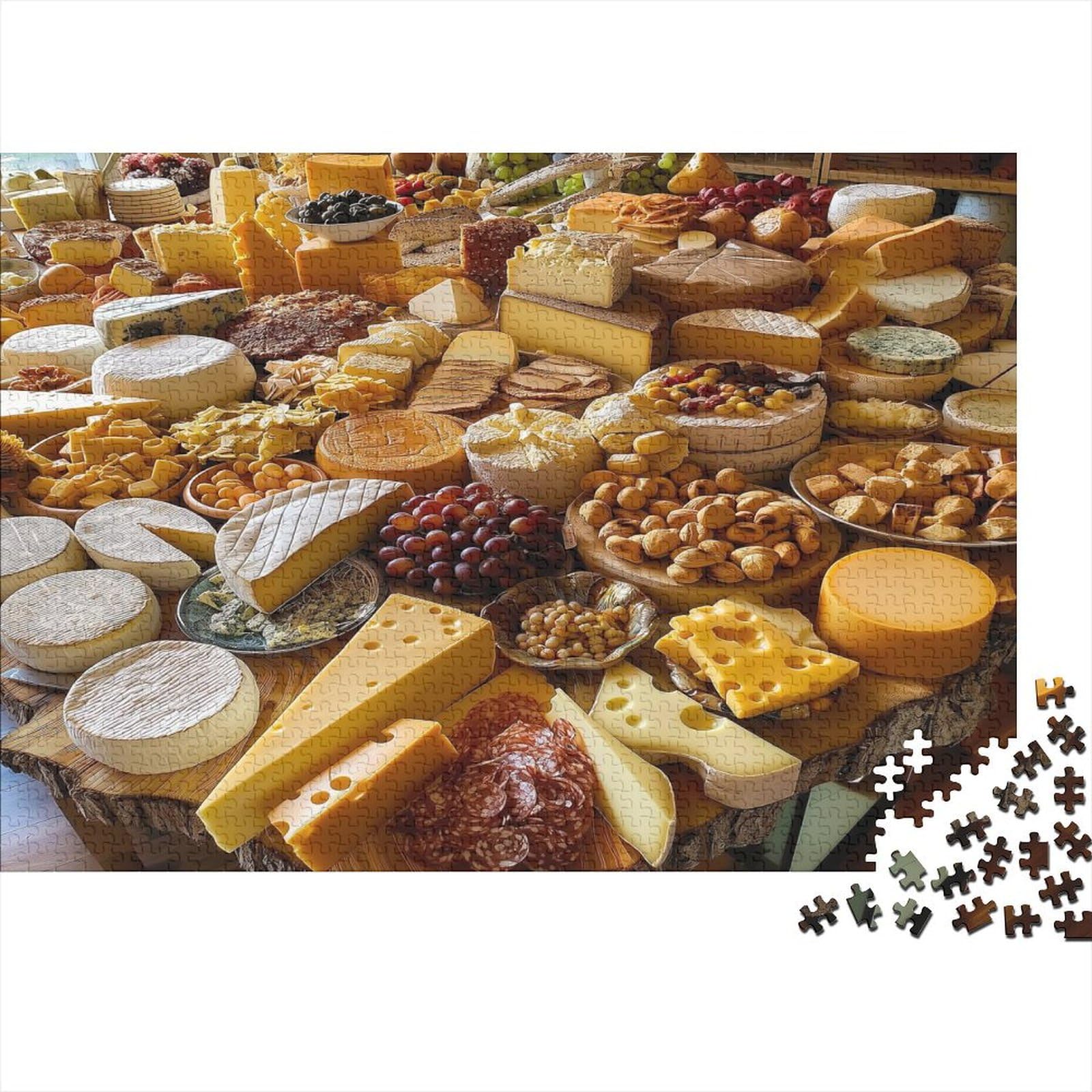 Cheese Jigsaw Puzzles for Adults 1000 Piece Various Cheeses Jigsaw Puzzle for Adults Wood Puzzle Educational Games Family Decoration Fantasy & Mythology 1000pcs (75x50cm)