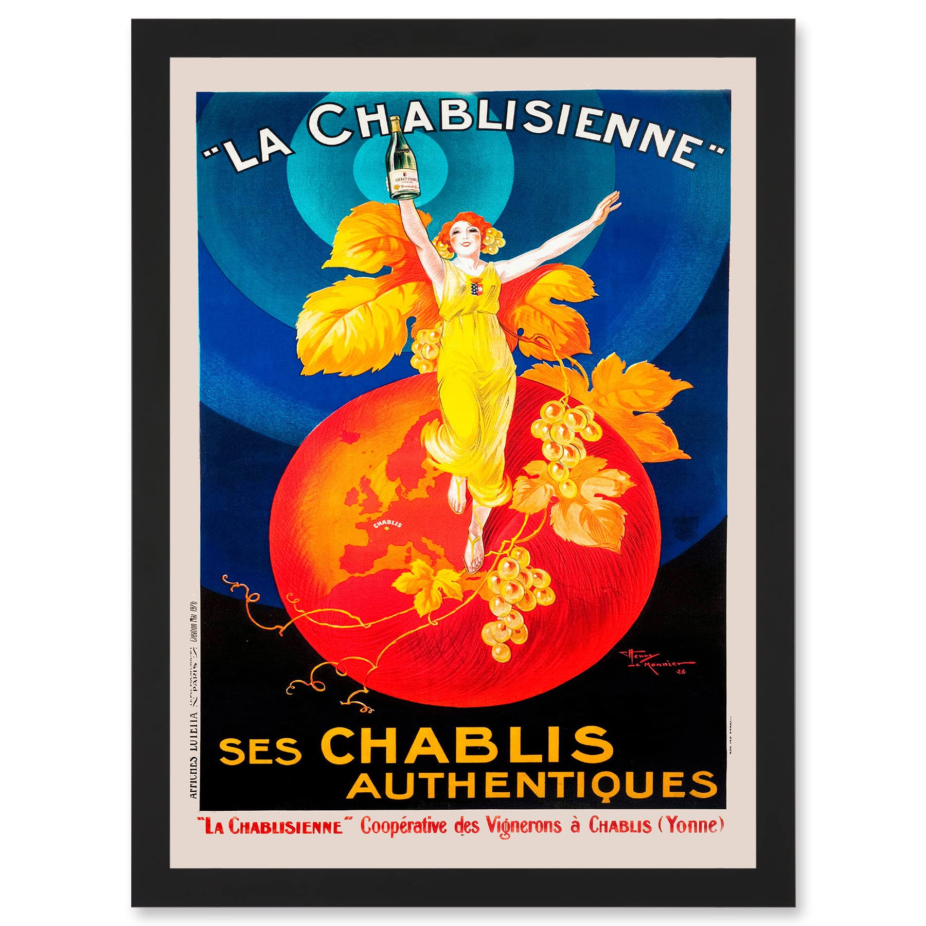 Wee Blue Coo Chablis Wine French Vintage Advert Artwork Framed Wall Art Print A4