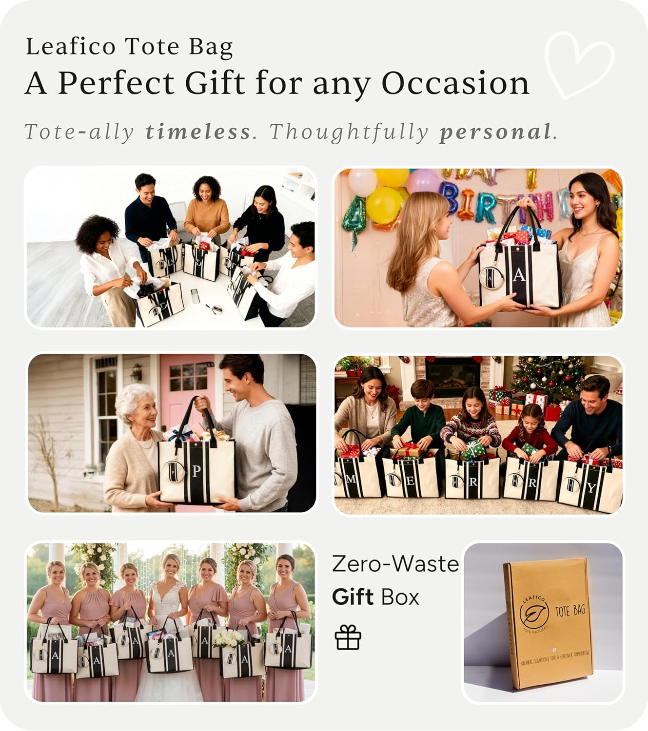 LEAFICO Initial Canvas Tote Bag – Monogrammed Gift for Women | Personalized Letter Tote for Valentines Weddings Birthdays - Image 6