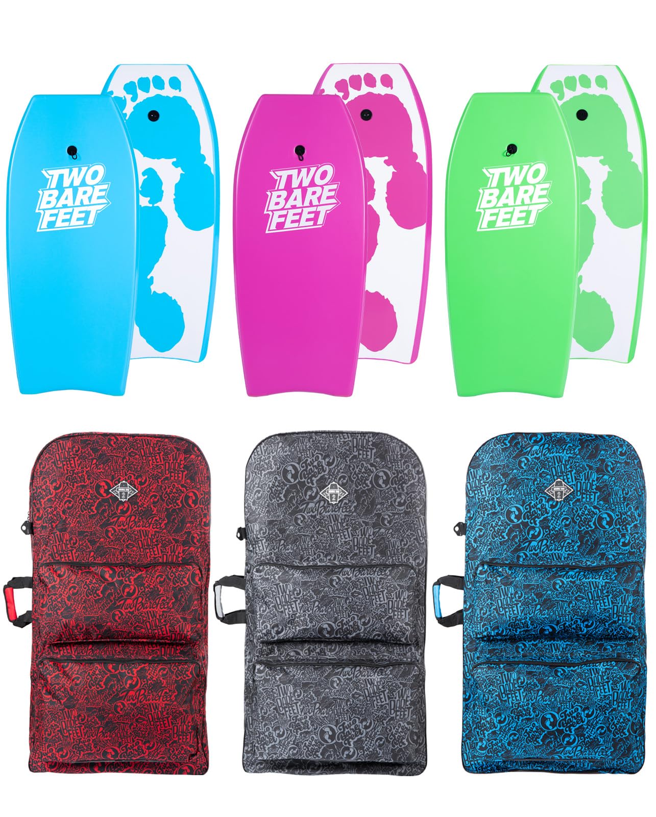 Two Bare Feet 42" Bodyboard Bundle - 2 x 42 'Future Print' Bodyboards of your choice + Premium Carry Bag