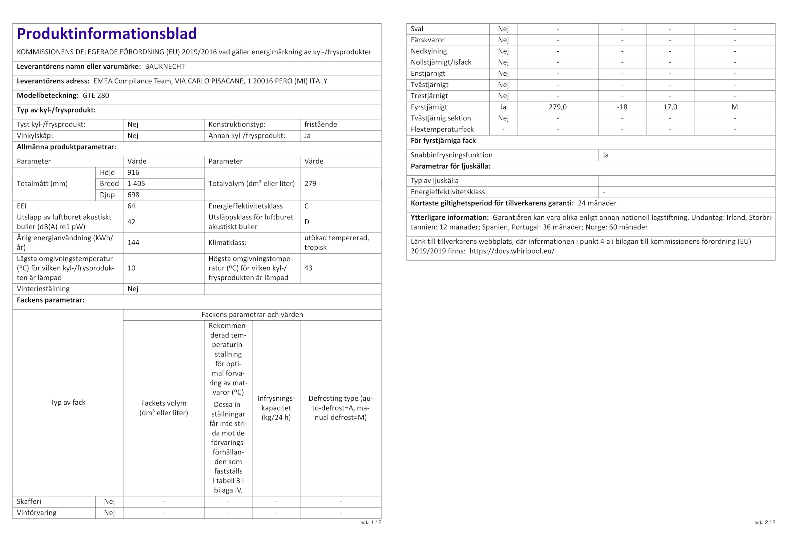 Bauknecht GTE 280 Gefriertruhe / 274 L / Space-Max/ Door Balance/ Supergefrierfunktion / Innenbeleuchtung/ Kindersicherung, Weiss