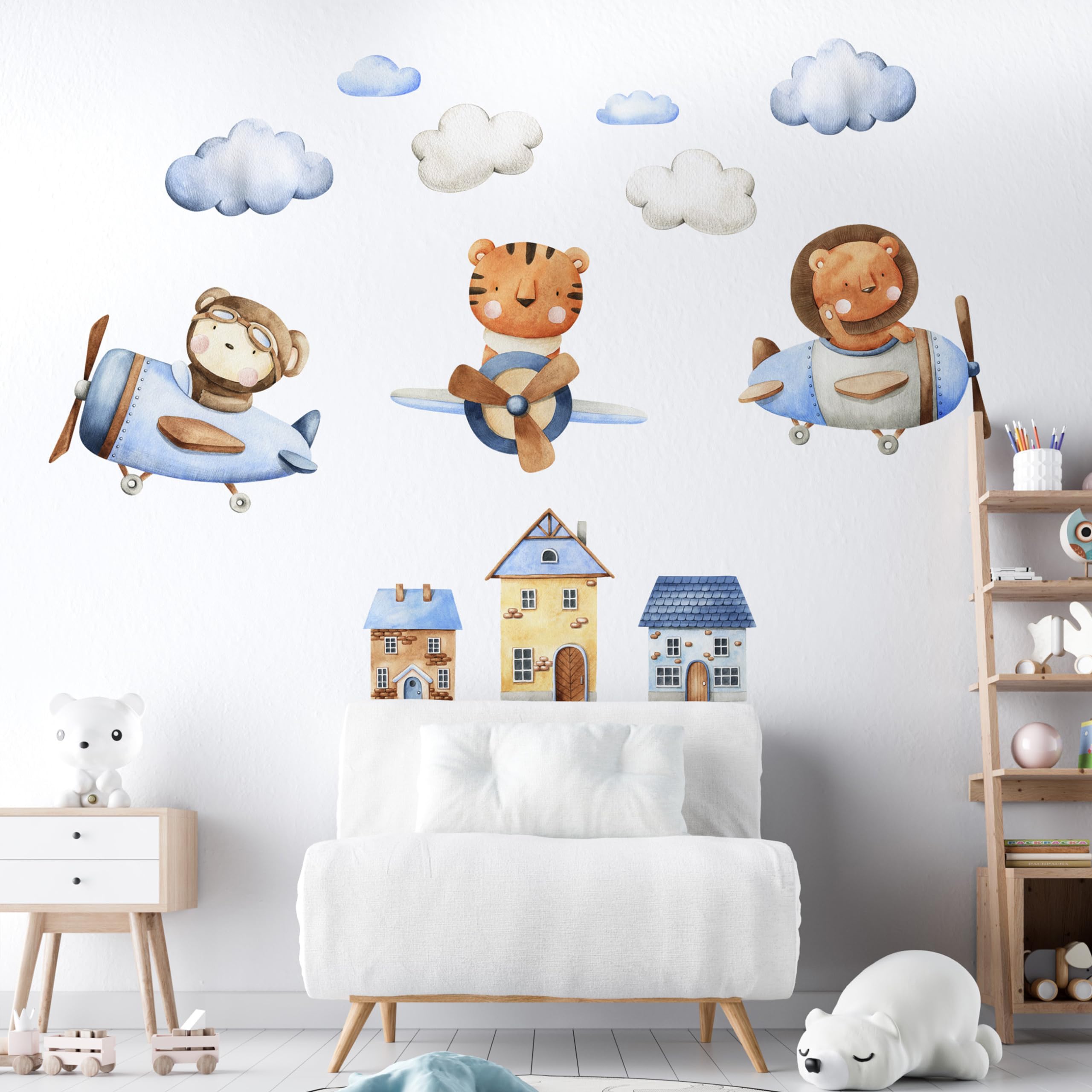 Sticker mural avion kit autocollant repositionnable ciel