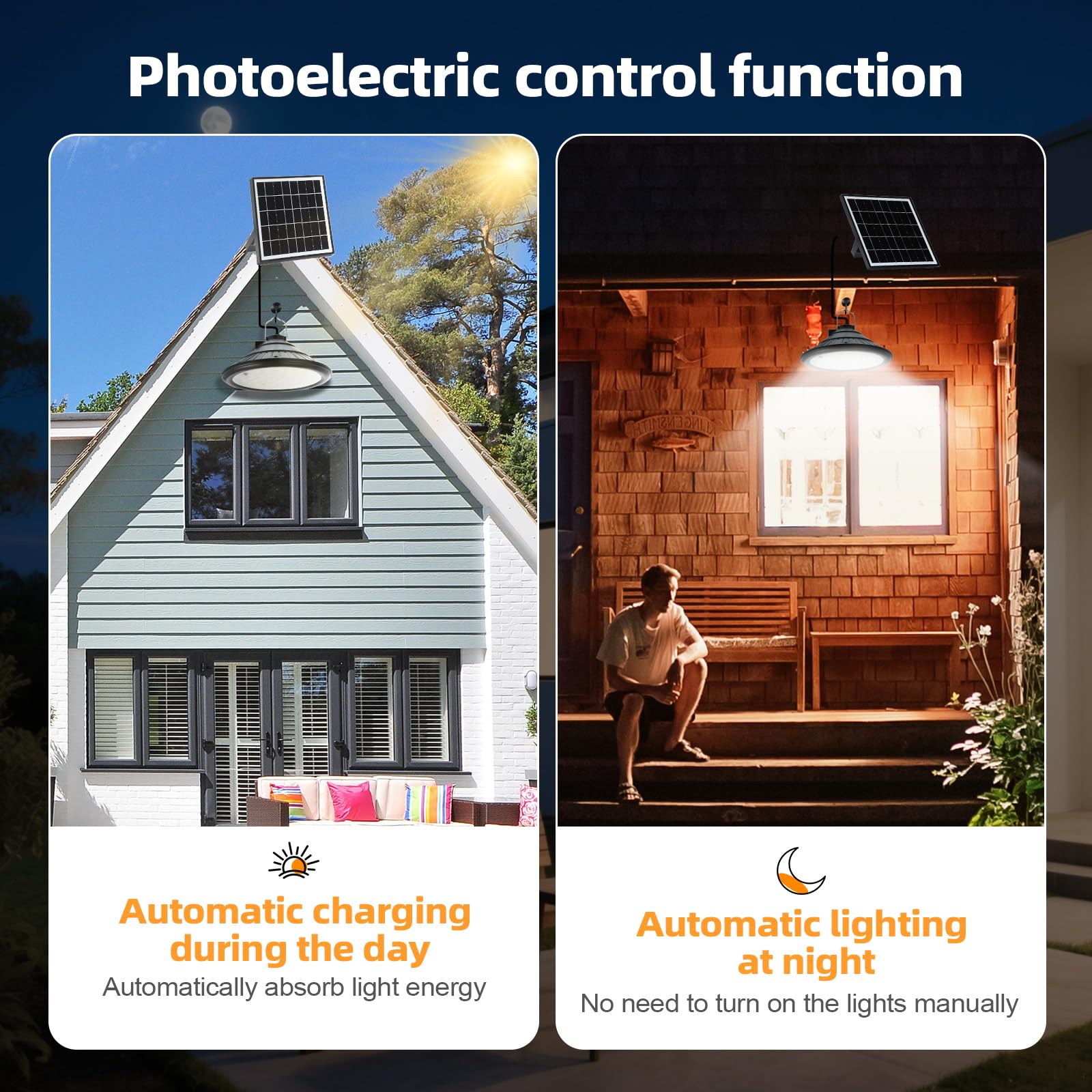 Solar Hängeleuchte - IP66 Wasserdicht, 4500mAh Wiederaufladbar, Fernbedienung, 3 Modi, 4 Helligkeitsstufen, 24H Zyklus Timer, 5.0 m Kabel - für Hühnerstall, Terrasse, Scheune, Veranda, Bauernhof