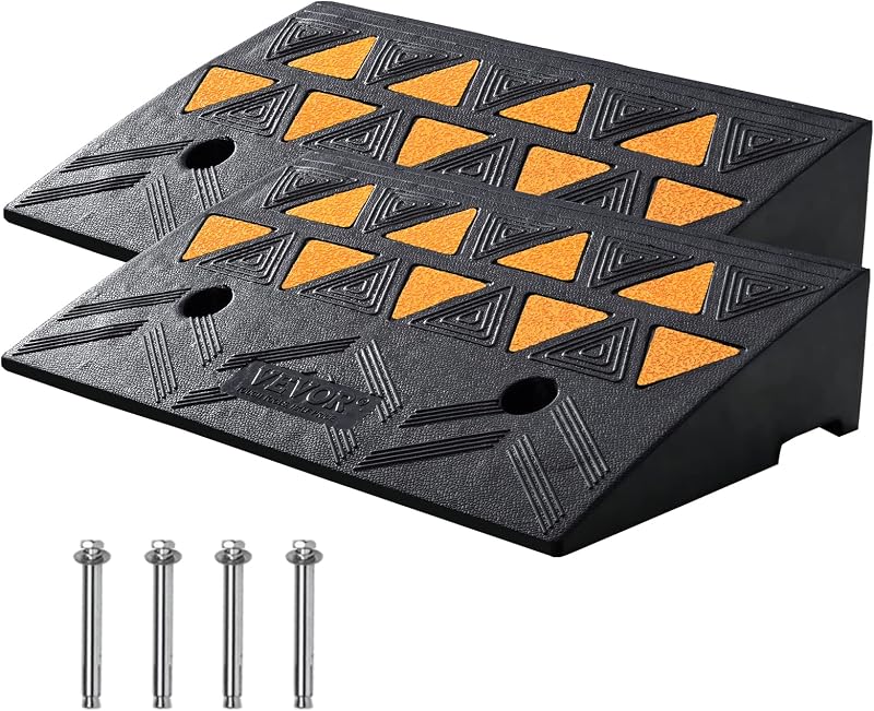Rampas de goma VEVOR, paquete de 2, altura de elevación de 4.3 pulgadas, rampas de umbral de capacidad de 33069 lbs/15 T, rampas de entrada con estructura de rejilla estable para automóviles, sillas de ruedas, bicicletas, motocicletas