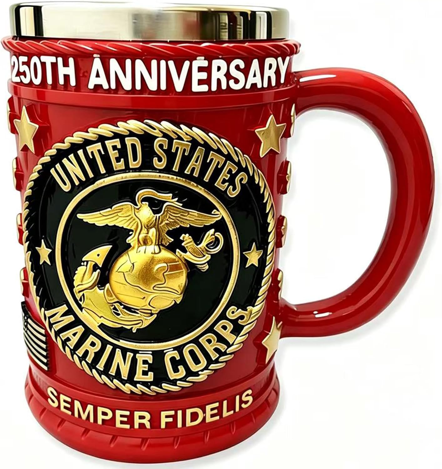 American Coffee Mug Patriotic Mug Veteran Mugs USA Commemorative Military Mug 15 oz,3D MetallicTexture 250th Anniversary Mugs,Stainless Steel Inner Dishwasher Safe,Gifts for Veteran Collectibles