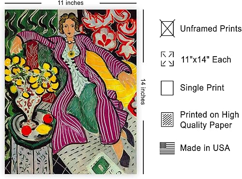 Miniatura 2 de Poster Master Póster vintage de Henri Matisse  Mujer retro con estampado de bata morada  Arte de retrato de mujer  Regalo estético para ella, novia,