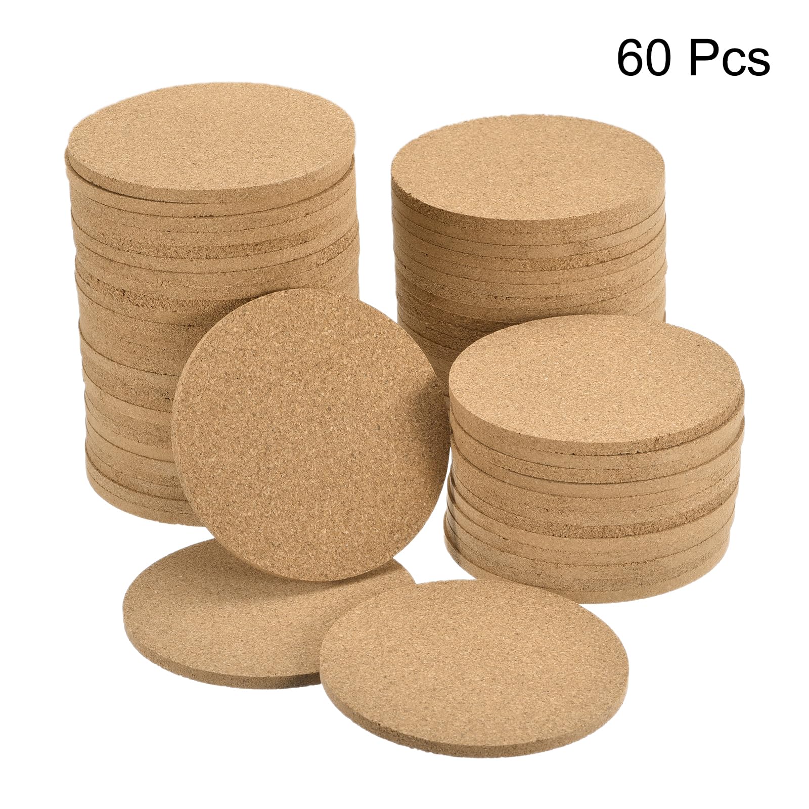 QUARKZMAN Lot de 60 Pièces sous-Verres Ronds 100mm (3,94") en Liège | pour la Vaisselle, d'Épaisseur 5mm