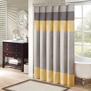 Madison Park Amherst Bathroom Shower Curtain Faux Silk Pieced Striped Mo...