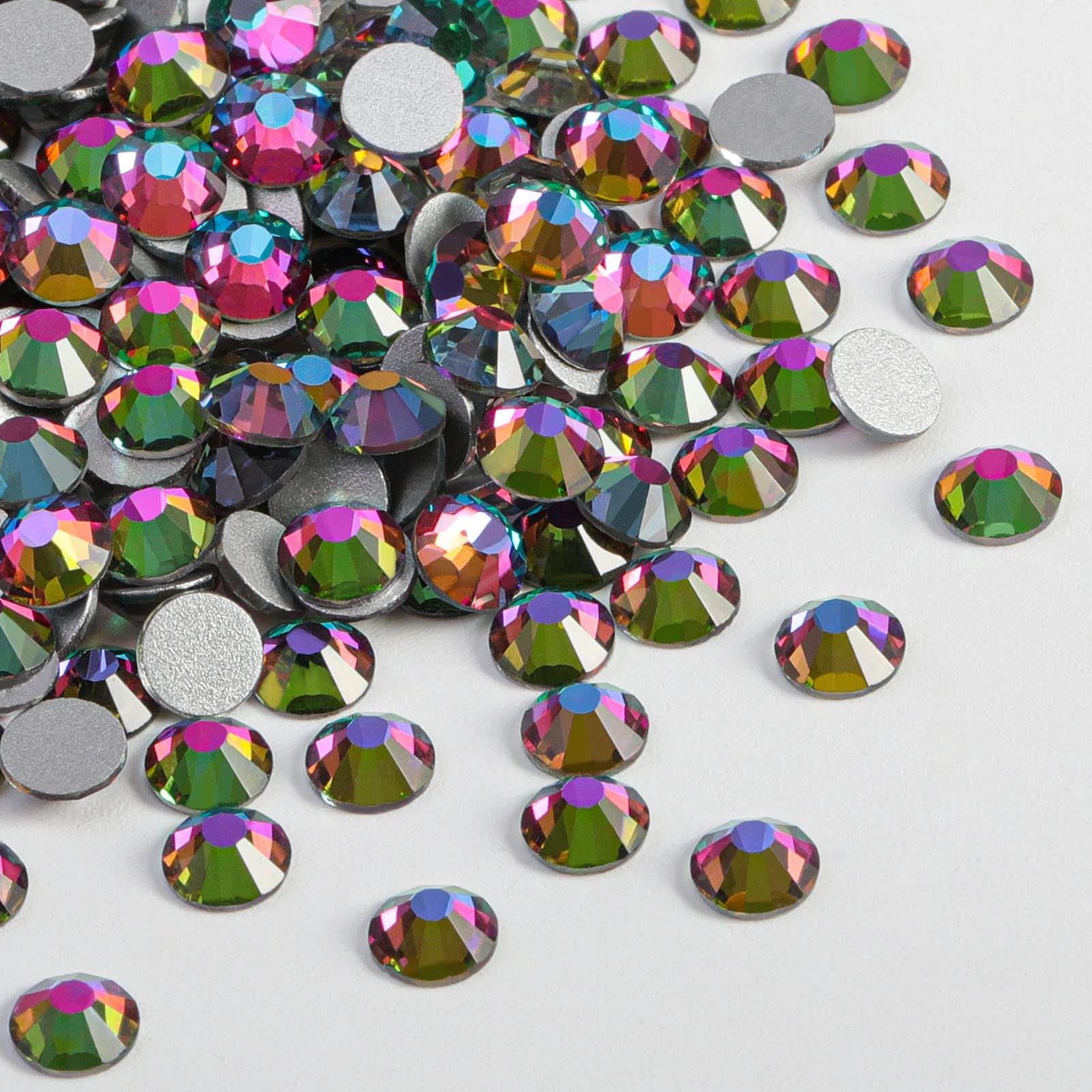 Beadsland 2880pcs Flat Back Crystal Rhinestones Round Gems for Nail Art and Craft Glue Fix,Green Volcano,SS6,1.9-2.1mm