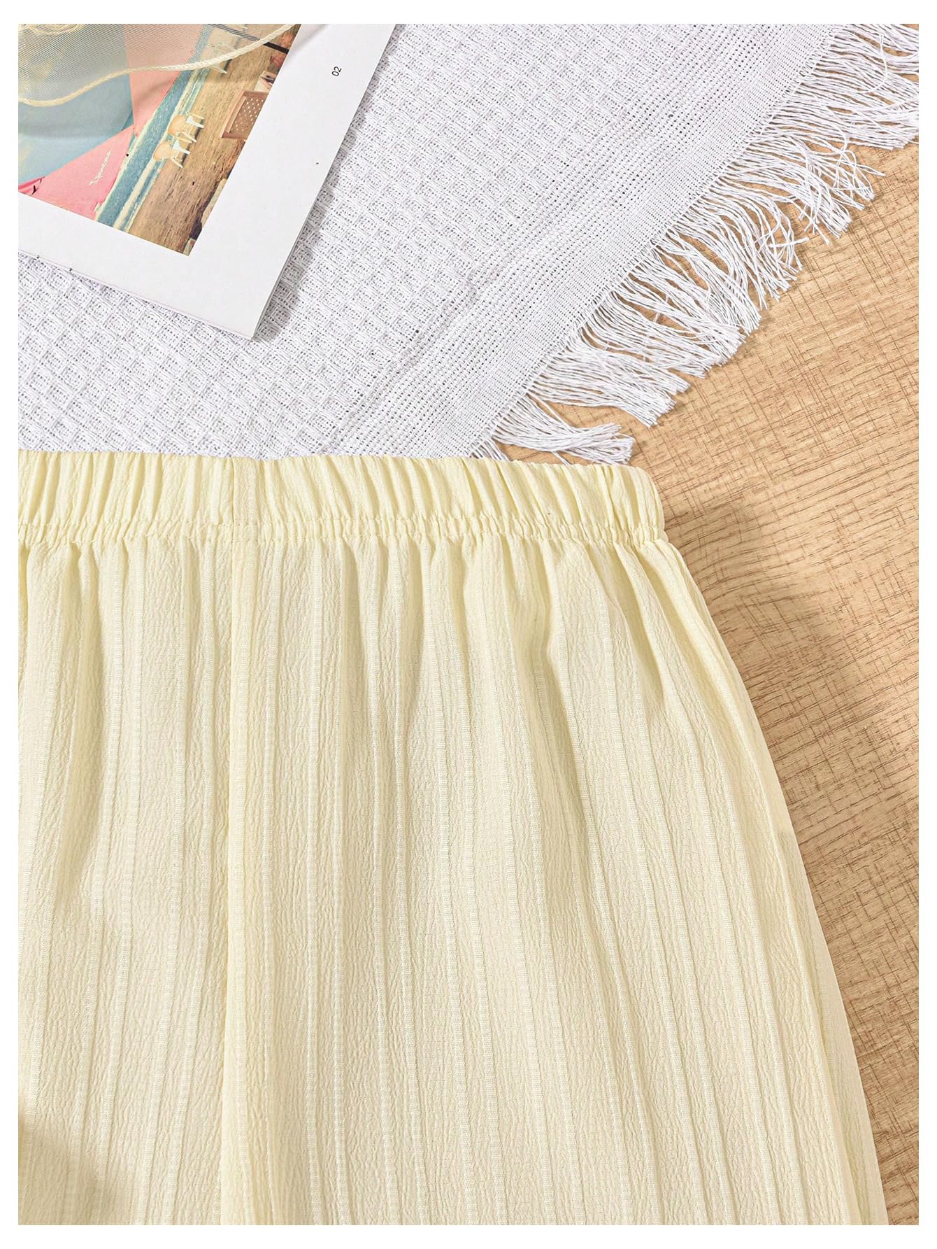 Floerns Conjunto de 2 piezas para niña, camiseta de punto de verano con pantalones de pierna ancha