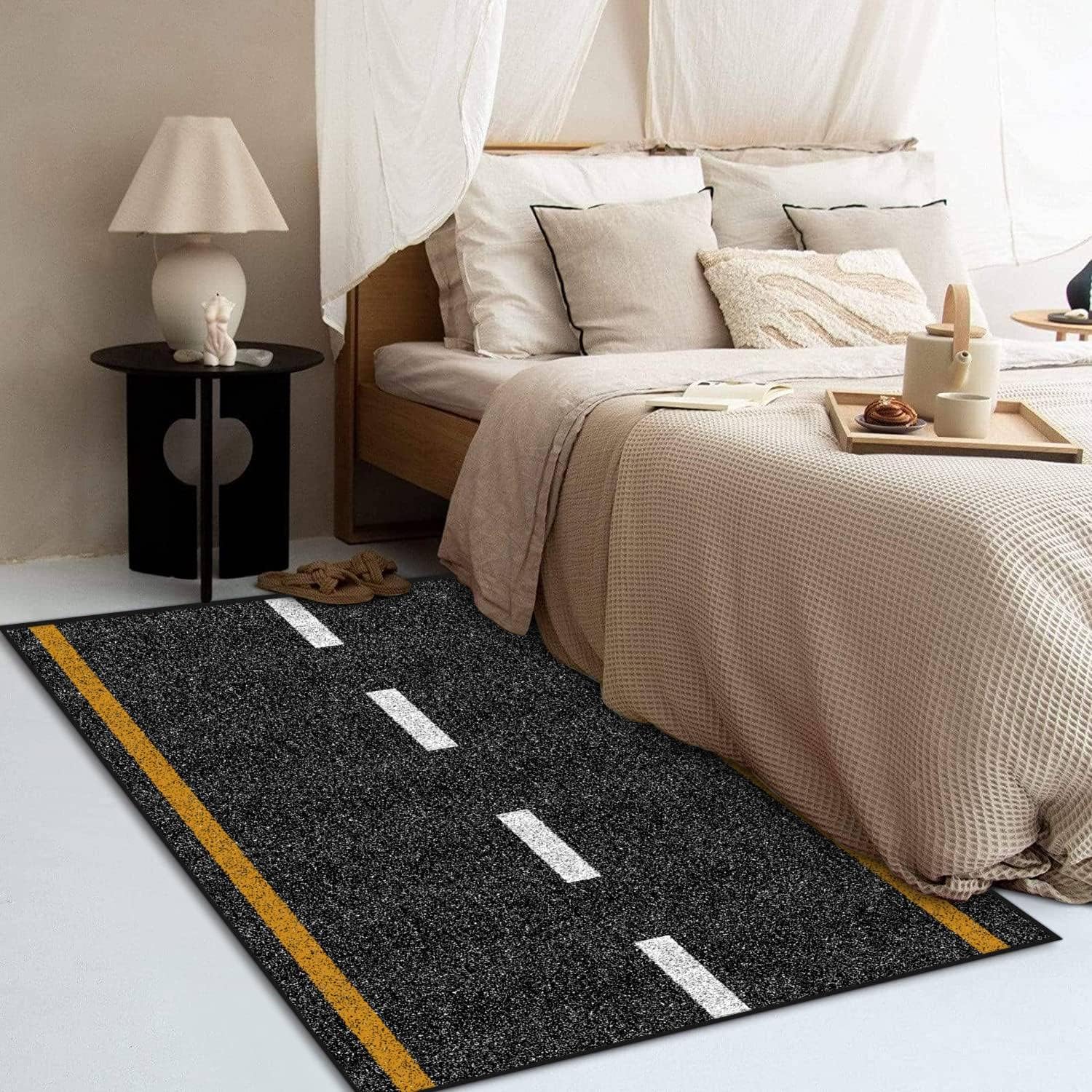 Kids Area Rugs Asphalt Highway Road Texture with Markings 3D Rugs for Playroom Bedroom Classroom Decor Yoga Mat Non-Slip Floor Outdoor Mat Carpets for Kids 4x6 ft