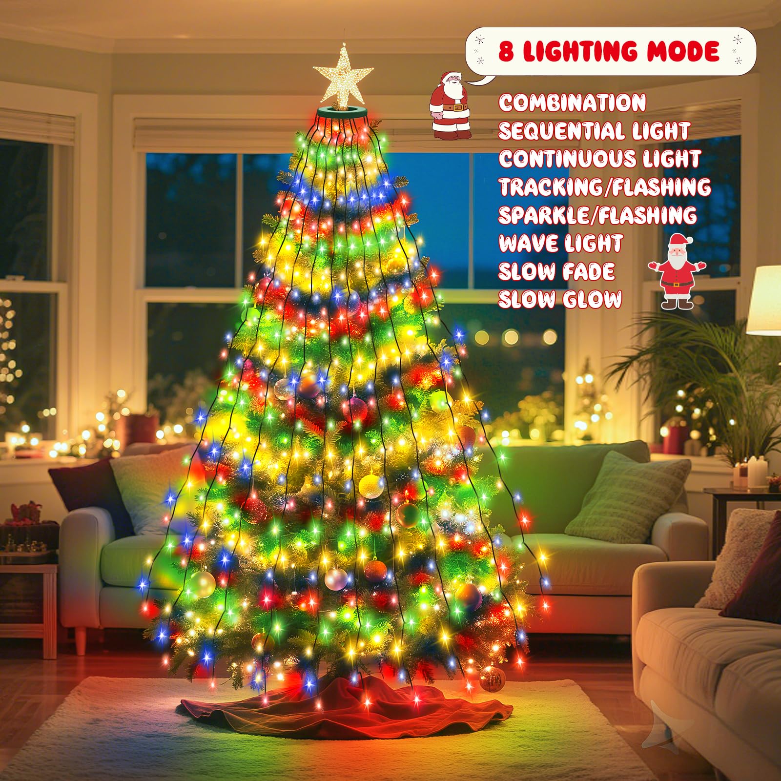 Etopgo Christmas Tree Lights 9.84Ft 16 Line 592 LED Christmas Decoration Lights Plug in with Timer,8 Lighting Modes Fairy Light for Indoor Outdoor Xmas Tree Wedding Party Decoration - Image 3