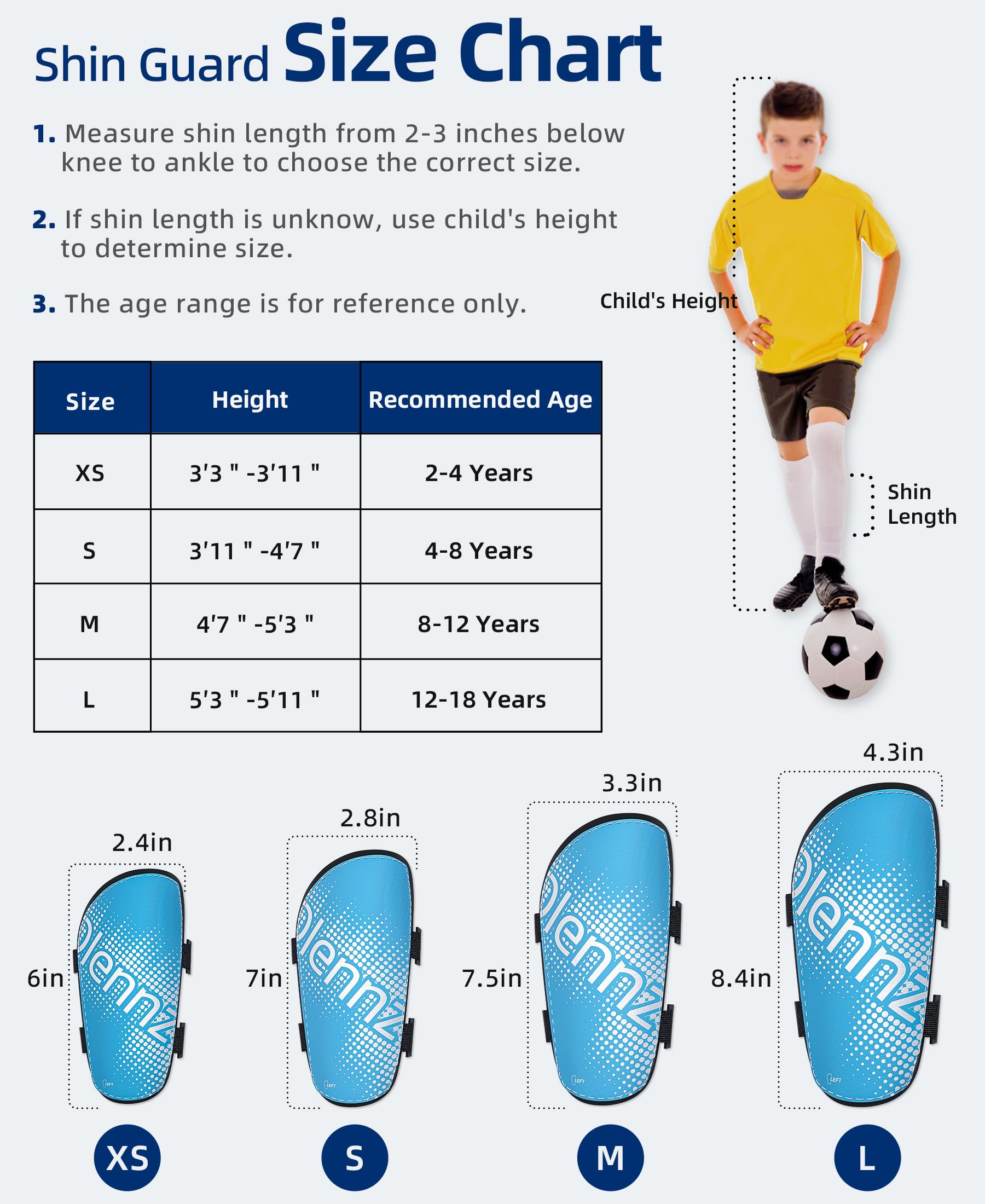 RAYSHARP Parastinchi da calcio per ragazzi, comodi e resistenti, con cinghie regolabili, per ragazzi, ragazze, adolescenti, adulti, blu, M