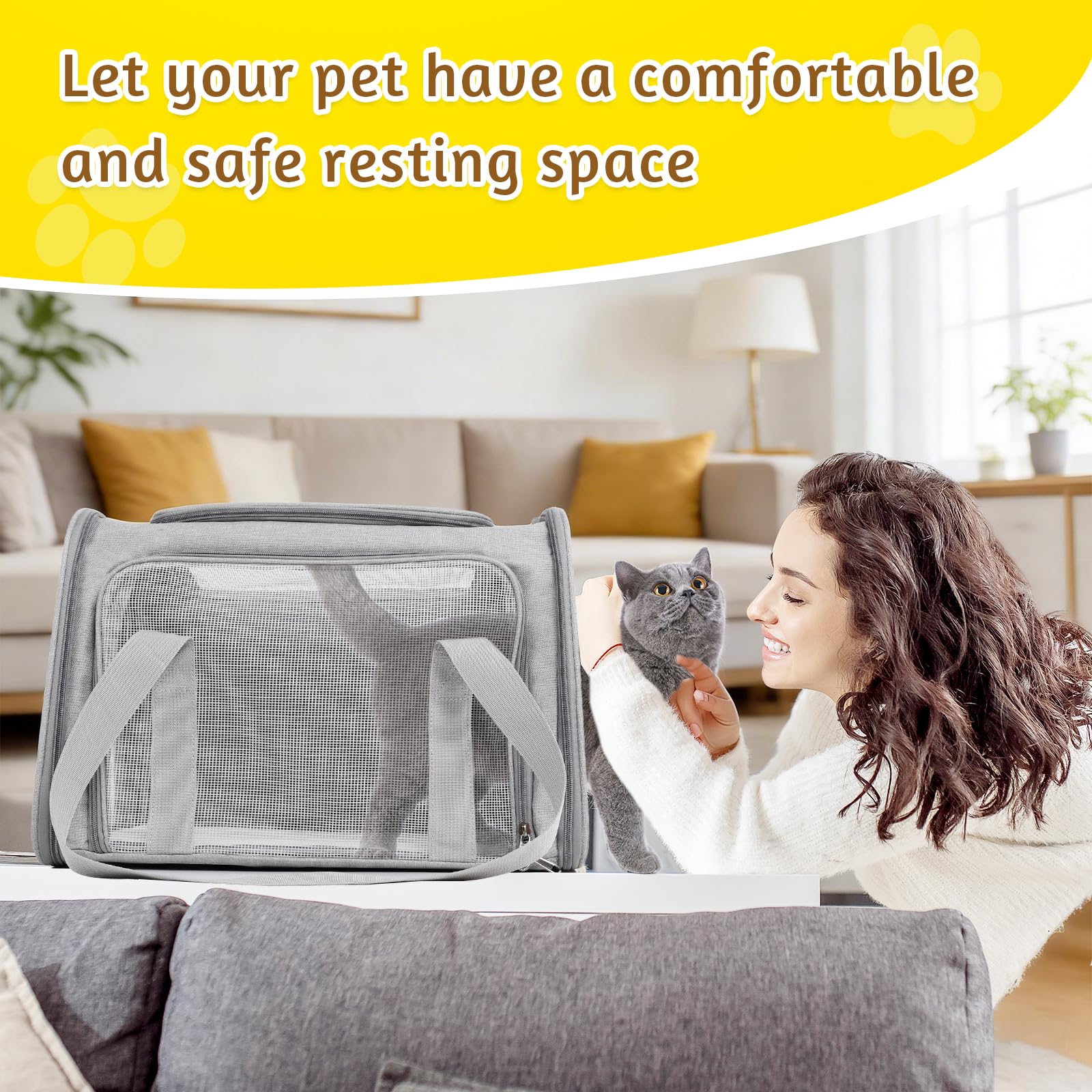 AiQInu Transportin Gato Perro, Transpirable Bolsa de Transporte Gato Plegable, Trasportines Gatos Capacidad de Carga 6 Kg, para Mediano Pequeño Perro Mascotas en Avión