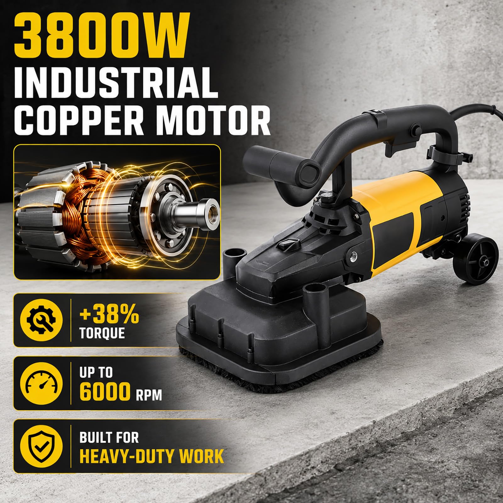 3800w 6000u/M Betonschleifer mit Lang Handgriff und Leistungsstarkem Motor