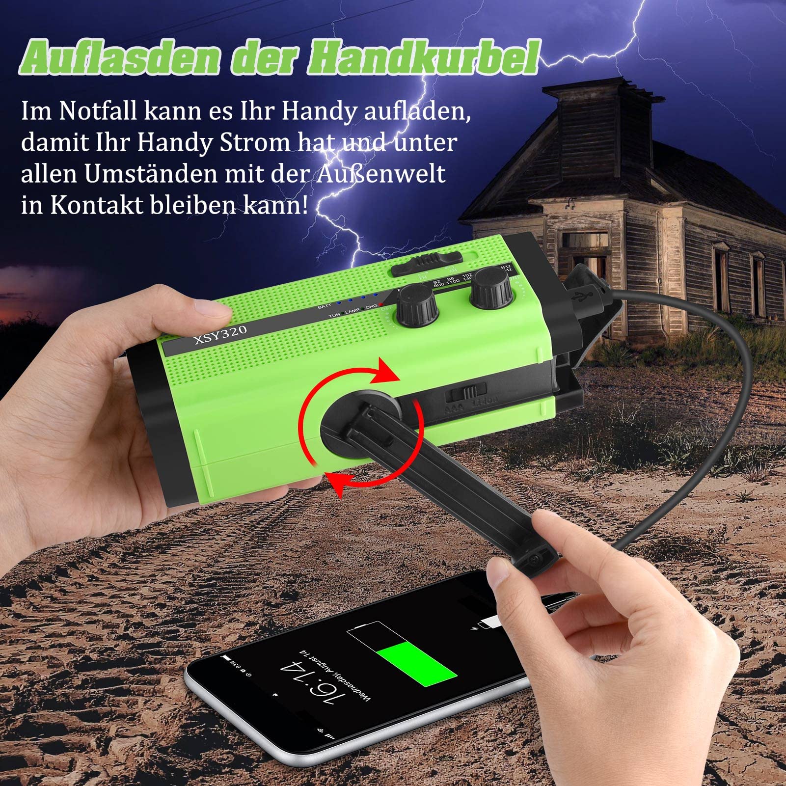 Gindoly Radio słoneczne AM/FM, przenośne radio awaryjne, 5000 mAh, ładowalne radio dynamo, z latarką LED i lampką do czytania, alarm SOS do wędrówek, biwakowania, aktywności na świeżym powietrzu, w