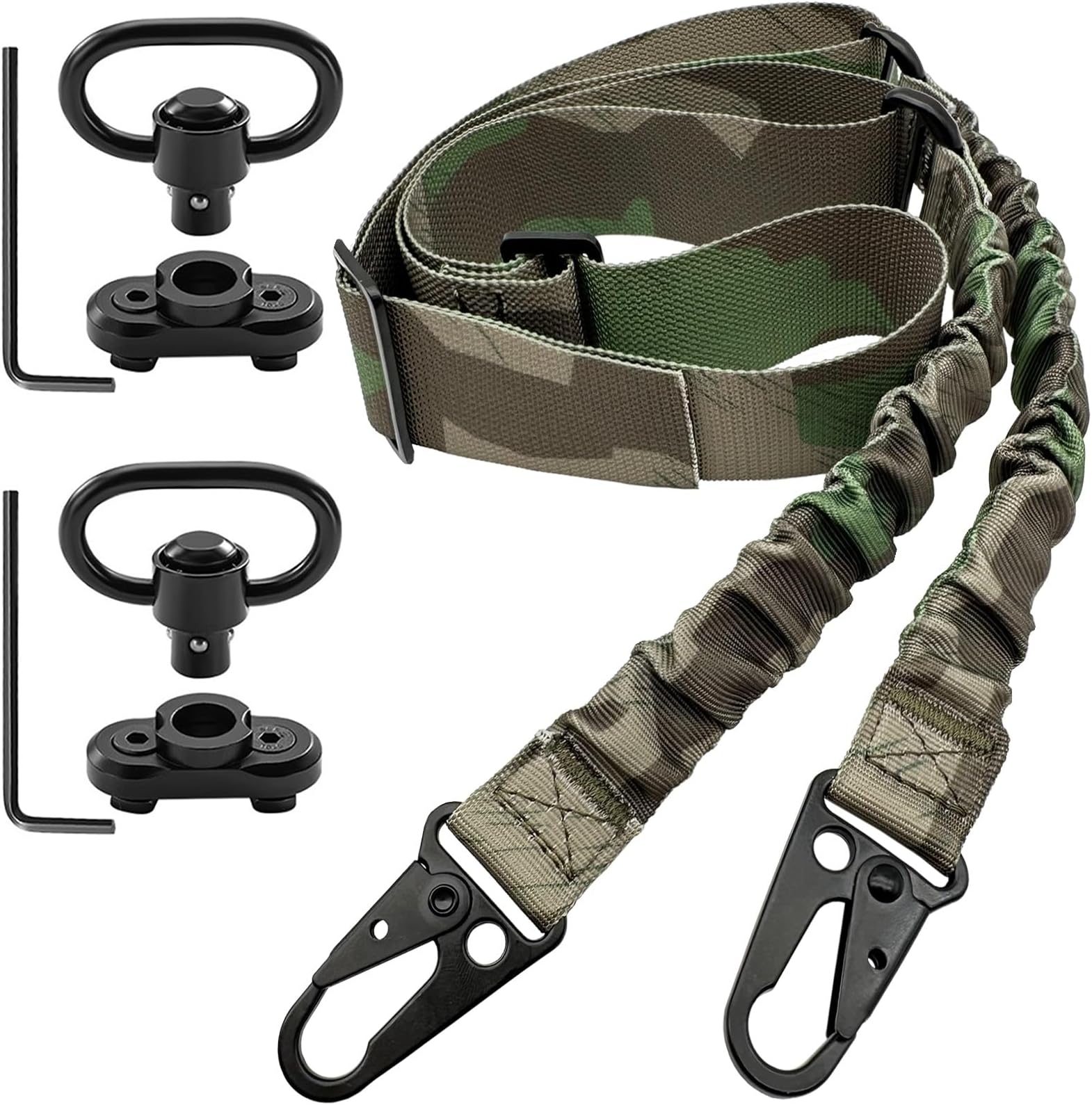 2 Point Rifle Sling with HK Hook and 2 Mlok QD Mounts, Gun Sling and ar Strap Length Adjustable with Elastic Bungee, Wrench for Outdoor Activities and Hunting