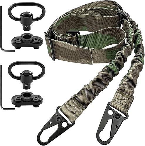 Miniatura 19 de Eslinga de rifle QD de 2 puntos con soportes giratorios QD, eslinga elástica tradicional de dos puntos de hardware de metal, correa ajustable extra