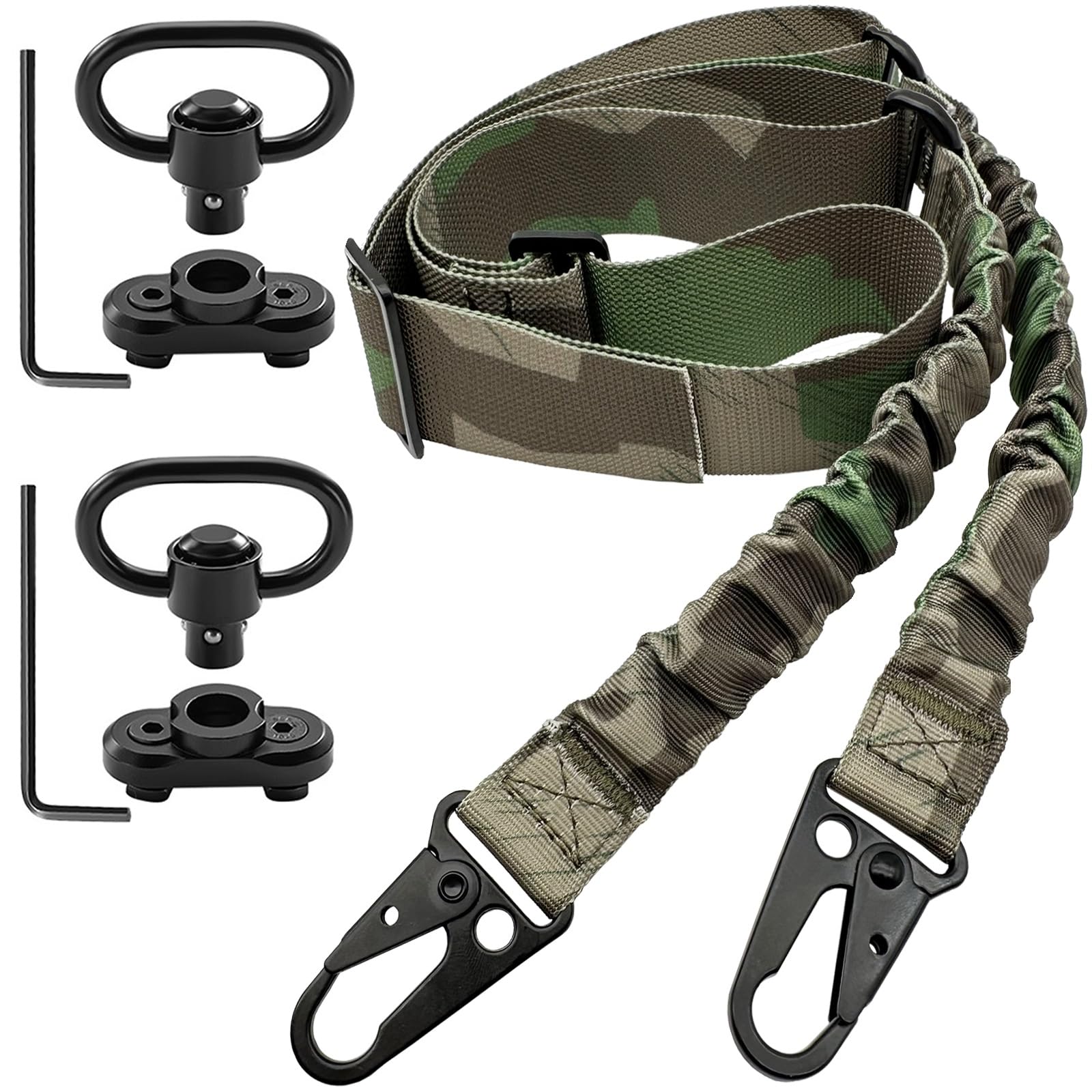 2 Point Rifle Sling with HK Hook and 2 Mlok QD Mounts, Gun Sling and ar Strap Length Adjustable with Elastic Bungee, Wrench for Outdoor Activities and Hunting