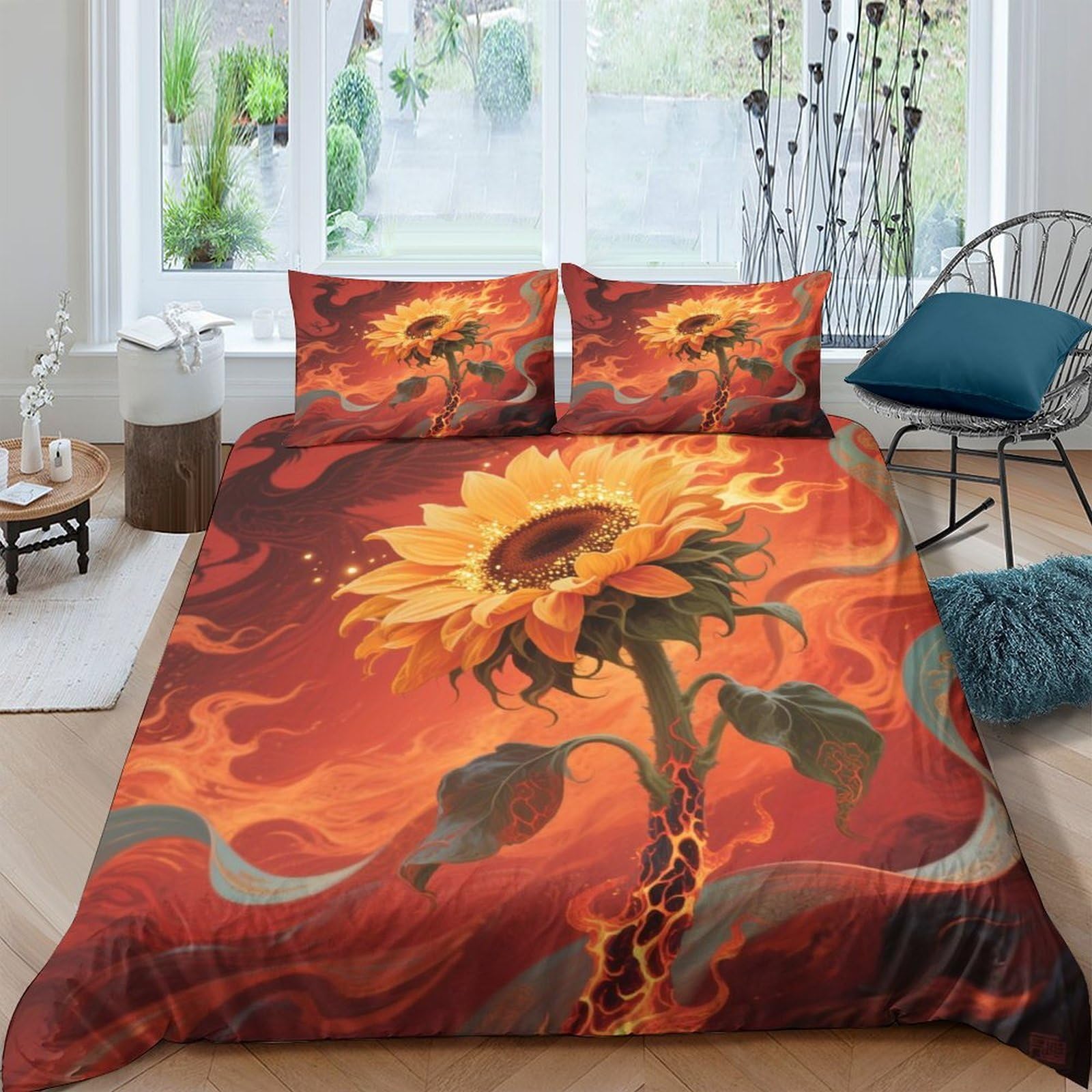 Housse de couette tournesol fermeture éclair cachée pour un lit facile à faire