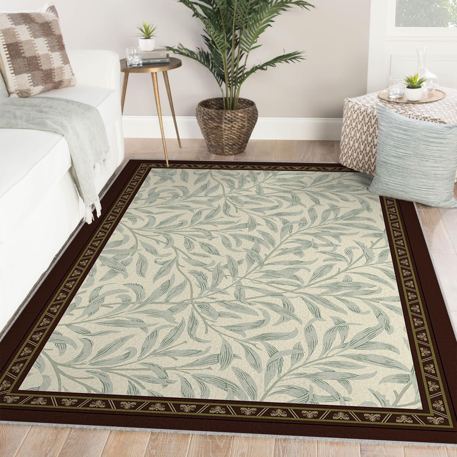 Tapis salon lavable 60x90 moquette intérieur motif feuilles de saule tapis antidérapant