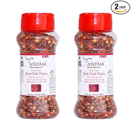 Tassyam Red Chili Flakes 100g (2X 50g) Dispenser Bottles
