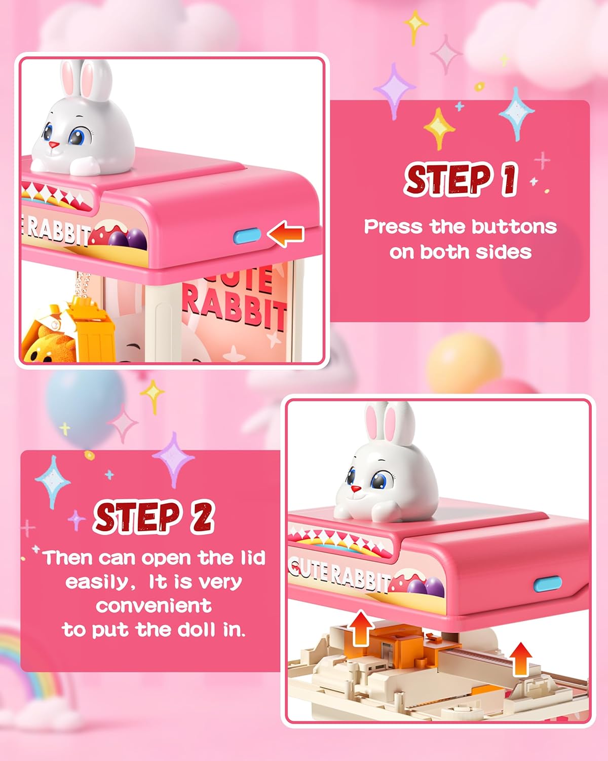 Eohemeral Large Rabbit Claw Machine for Kids, No Assembly Required - Vending Machine with Volume Control & Music, Toy Prize Dispenser - Birthday Gift for Boys & Girls Age 3 4 5 6 8