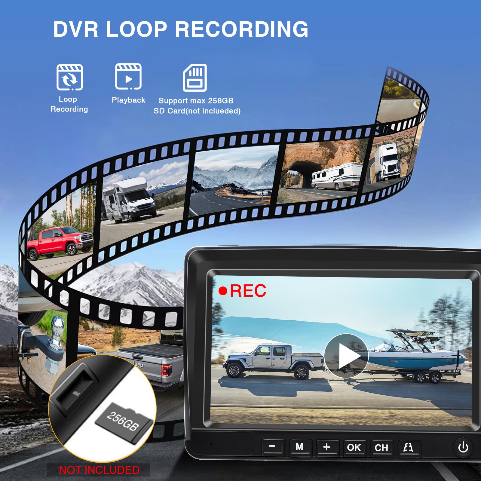 PARKVISION Kit Caméra de Recul sans Fil Solaire 1080P - Écran IPS 7" avec Batterie 9600mAh, Caméra Recul Magnétique - Vision Nocturne pour Camping-Car, Camion, Véhicule Utilitaire (2 Entrées Vidéo)