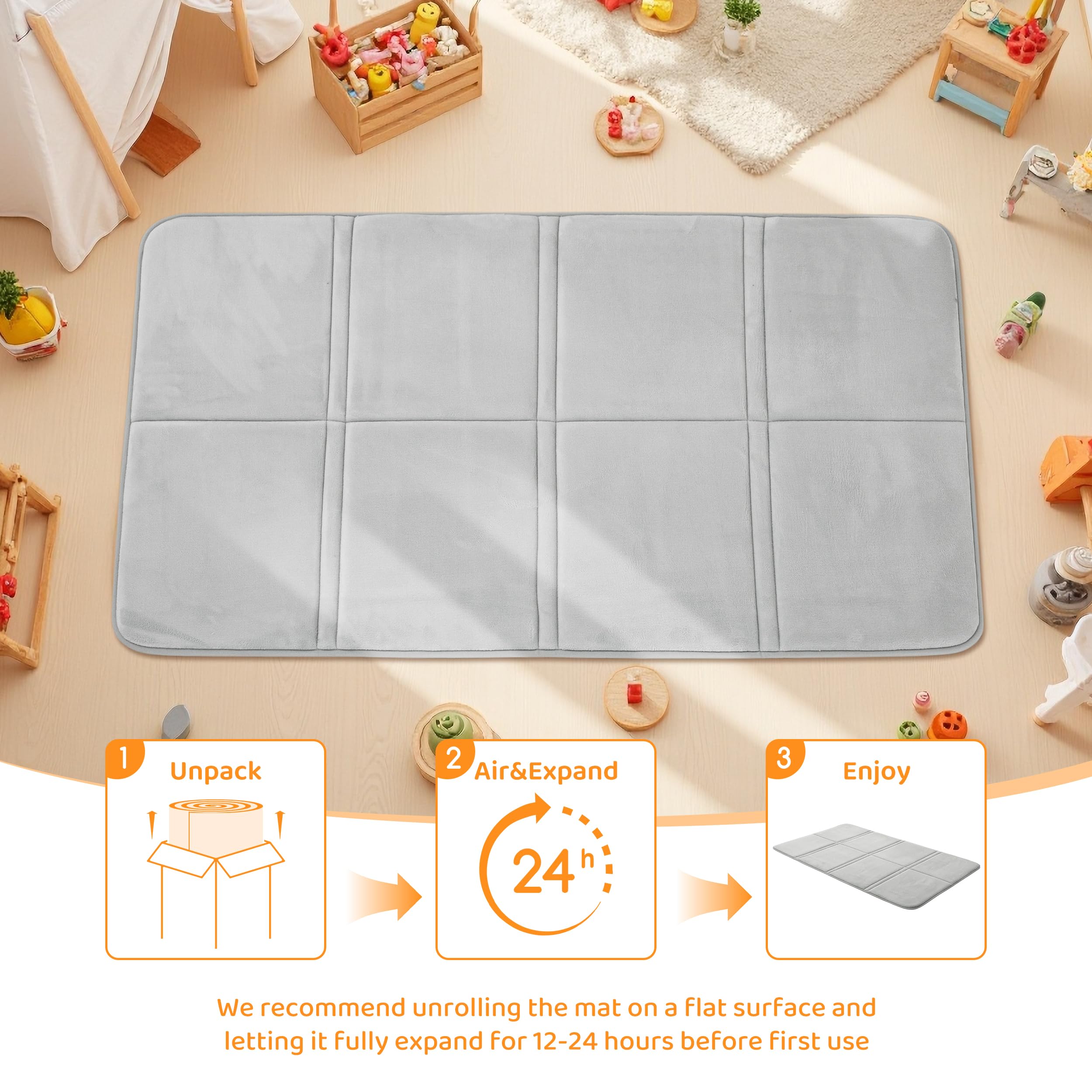 BYBYME 3cm Thick Baby Play Mat for Floor, 80 * 150cm Foldable Playpen Mat with Non-Slip Backing for Infant, Kids and Toddler Crawling, and Perfect Carpets for Yoga, Exercise, Grey — view 7