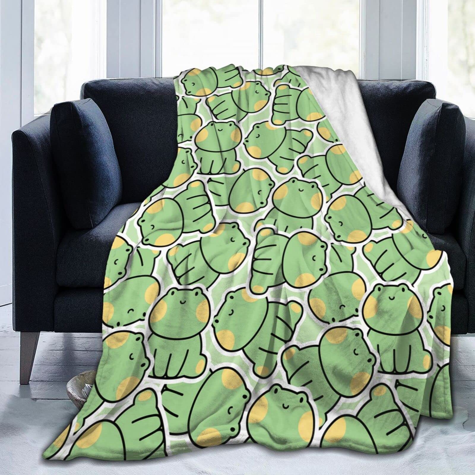 Lsjuee Cute Frog Throw Blanket Soft Cozy Lightweight Blankets Funny Frog Print Flannel Blanket for Sofa Couch Bed Office 50"X40"