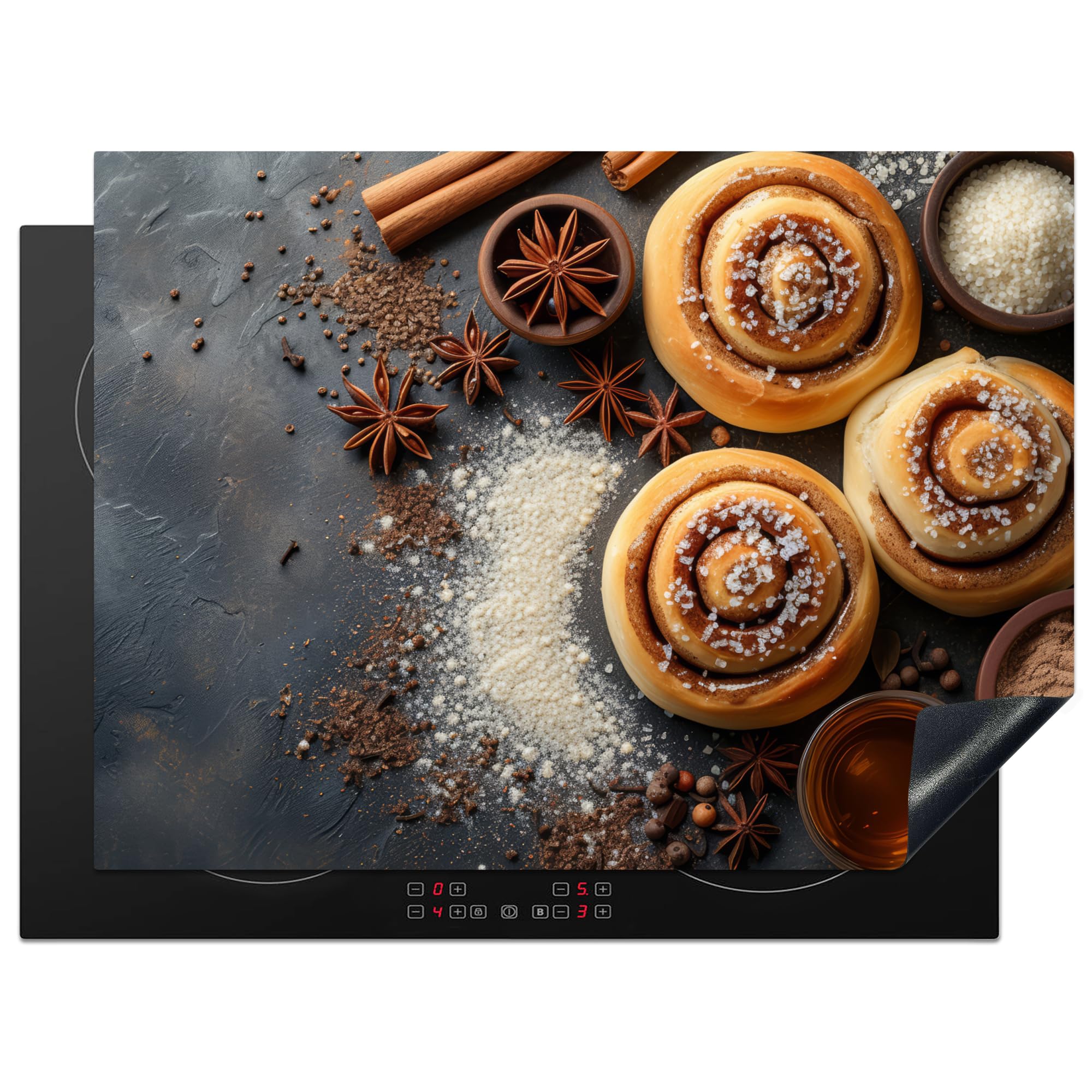 KitchenYeah© Induction Hob Protector Mat 20.5"x27.6" / 70x52 cm Cooker Top Protectors Cover Ceramic Covers Electric Hobs Vinyl Cinnamon Rolls - Concrete - Cinnamon - Cinnamon Rolls