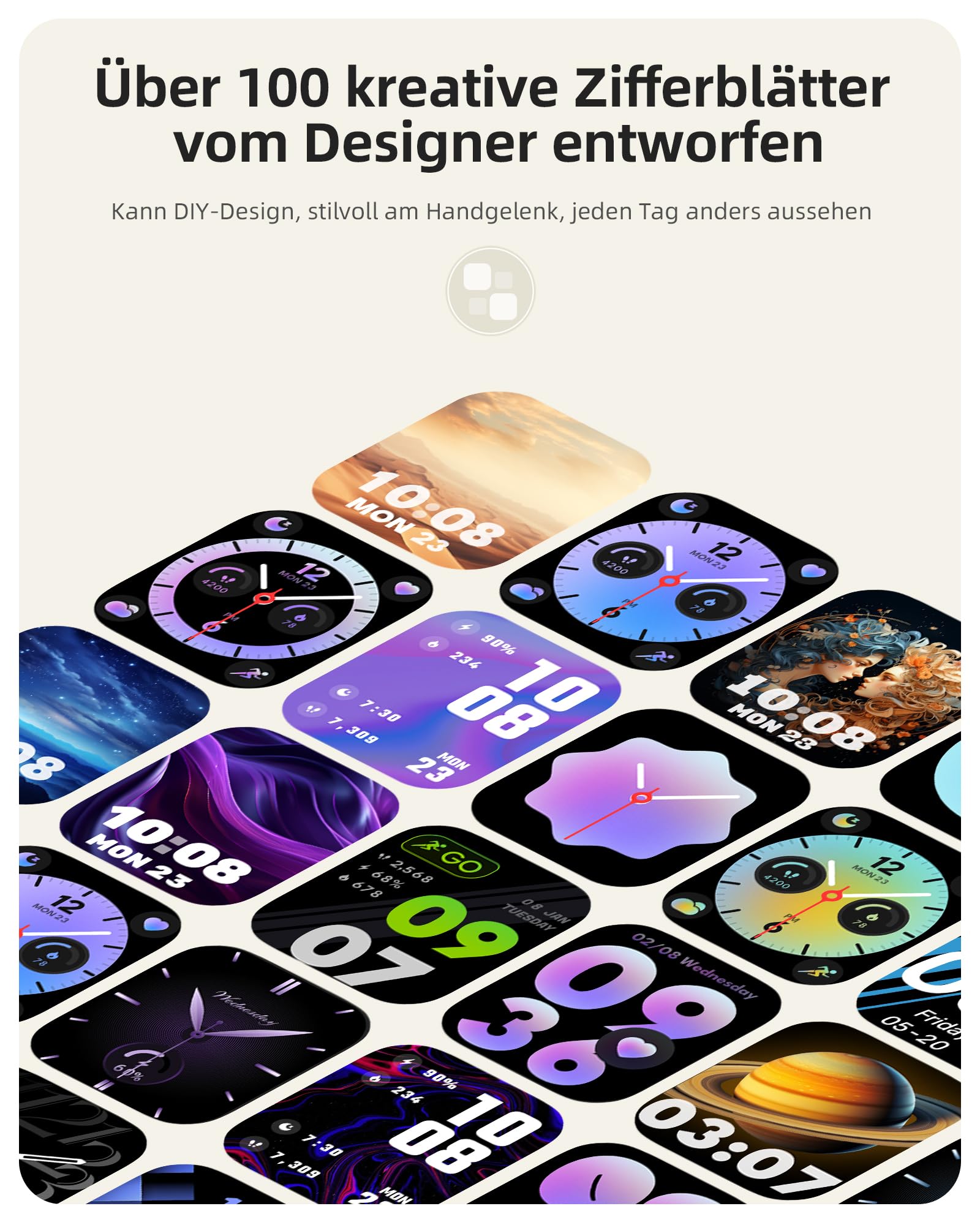 Parsonver Smartwatch mit Eingebautes GPS, 30M Schwimmend Wasserdicht | 1,85" Fitnessuhr mit Telefonfunktion, Fitness Watch mit 100+ Sportmodi, Herzfrequenz, Schlafen, für Android/iOS, Sternsilber