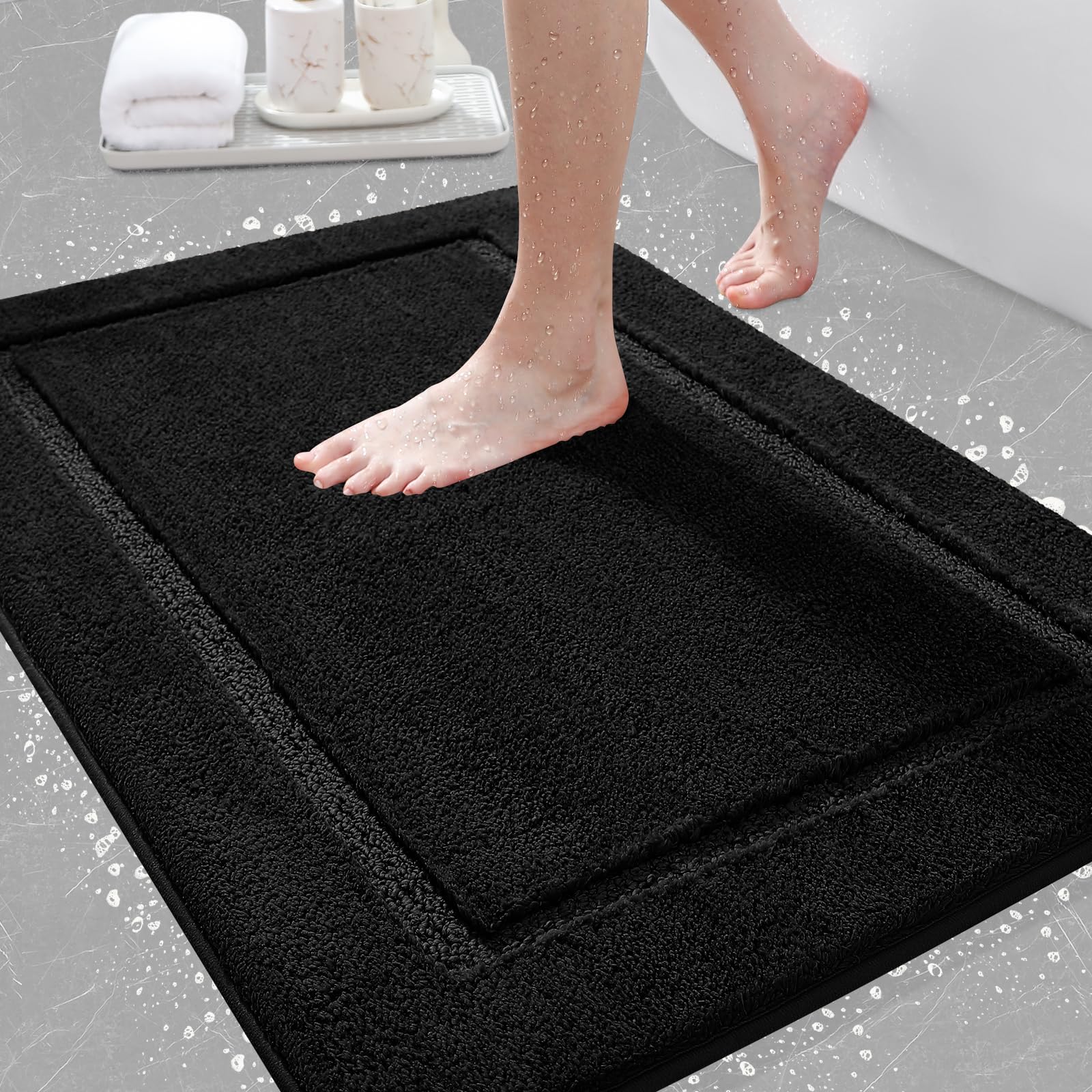 IM HOME Plush Microfiber Bath Mat Black