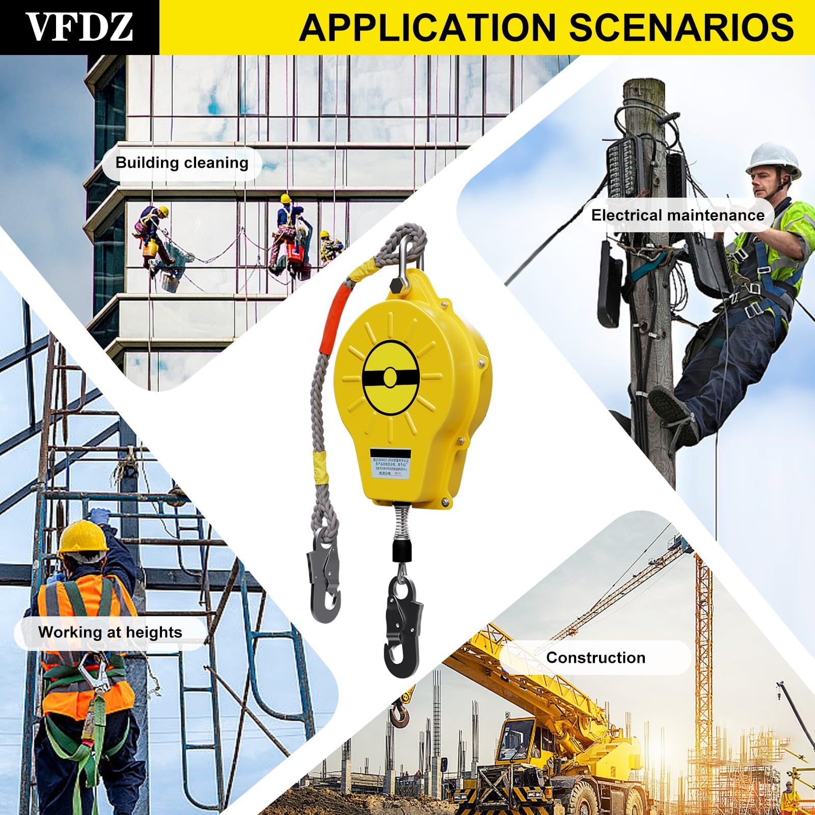 Imbracatura di Sicurezza Anticaduta, Capacità di Carico: 300kg (10m) | Dispositivo Anticaduta Retrattile, Linea Vita Tetto Kit con Gancio Autobloccante, Imbracatura per Lavori in Quota